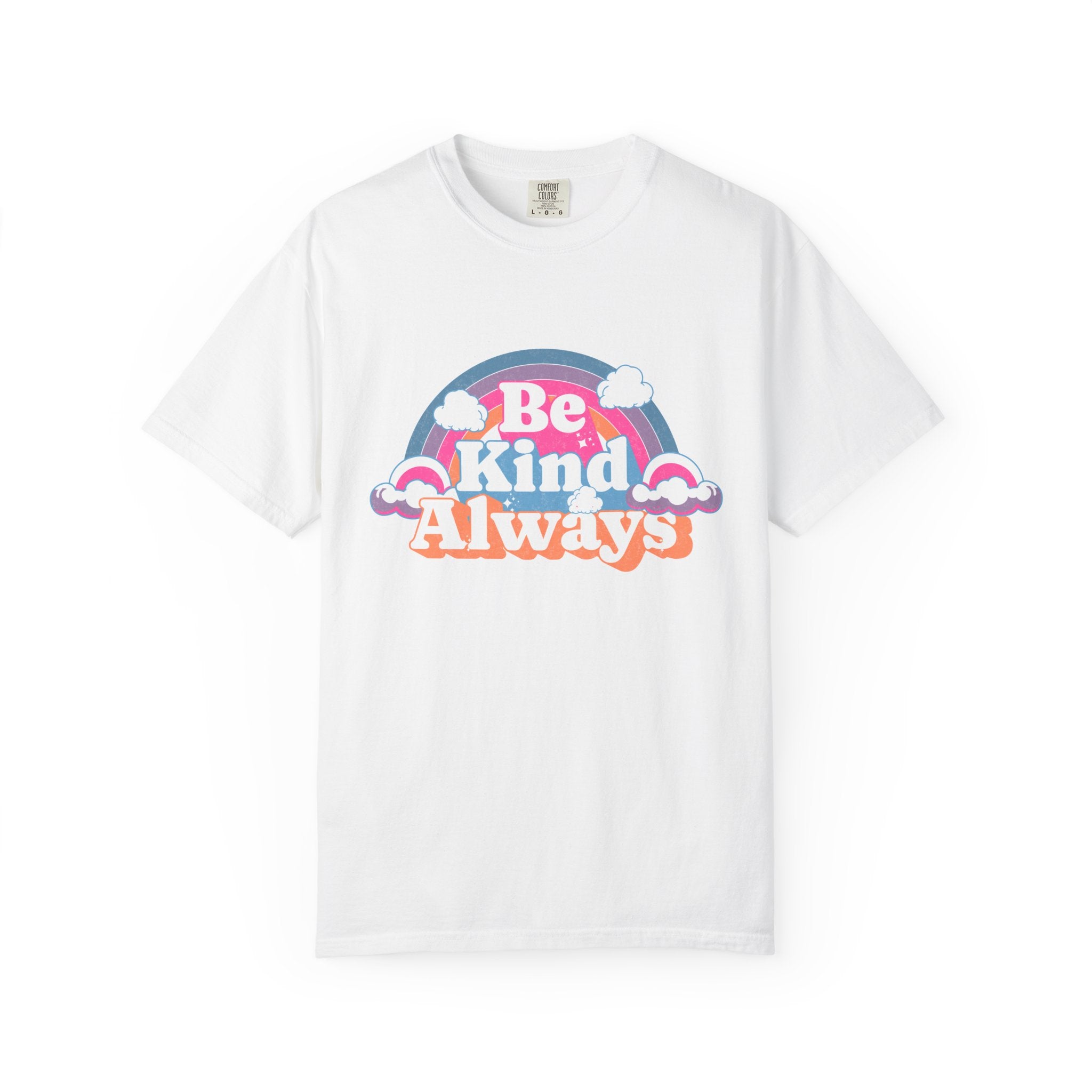 Be Kind Always Textured T-Shirt — Retro Rainbow Graphic Tee