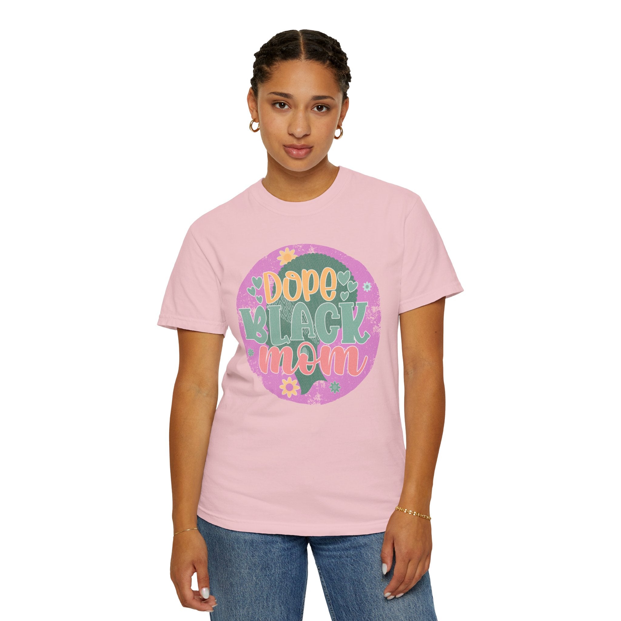 Dope Black Mom Textured T-Shirt — Retro Floral Pride Tee for Black Moms