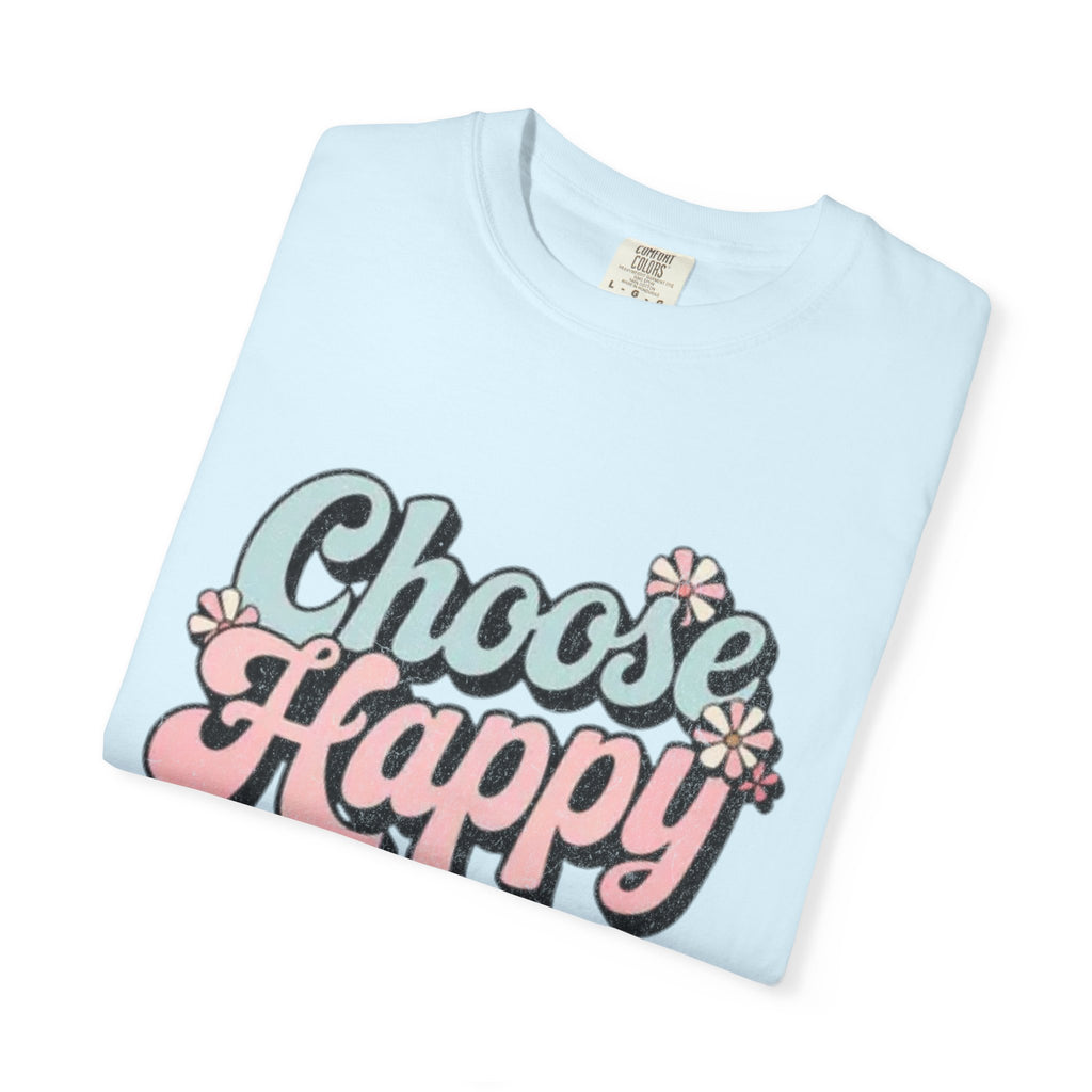 Choose Happy retro script shirt | Textured Positive message tee, pastel floral design