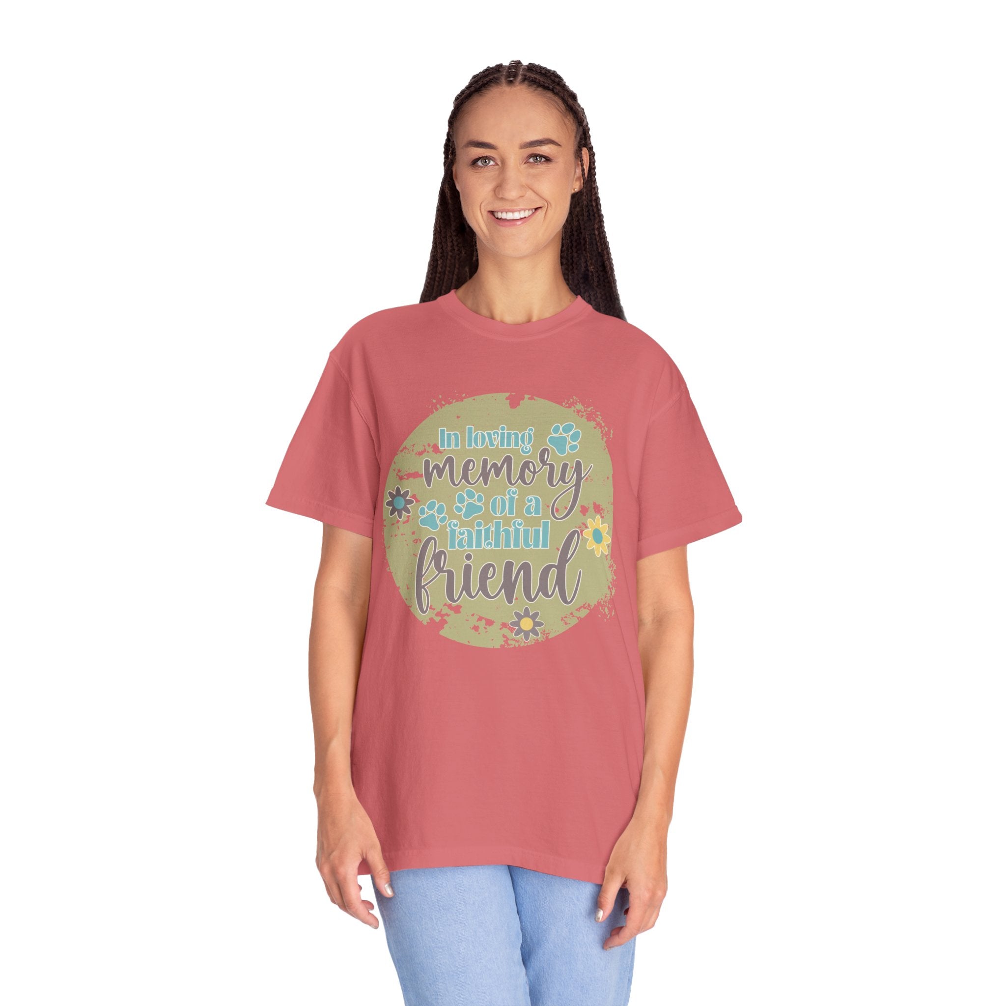 Textured Memorial Dog  Friend T-Shirt — "In Loving Memory of a Faithful Friend" Remembrance Tee