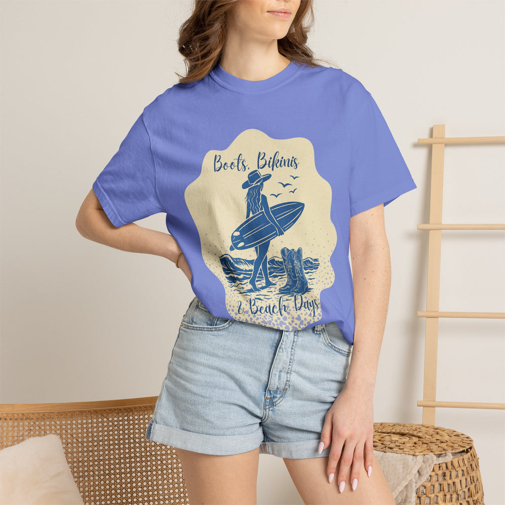 Textured Surf Vibes T-Shirt — 'Beach, Bikinis & Beach Days' Vintage Surf Graphic