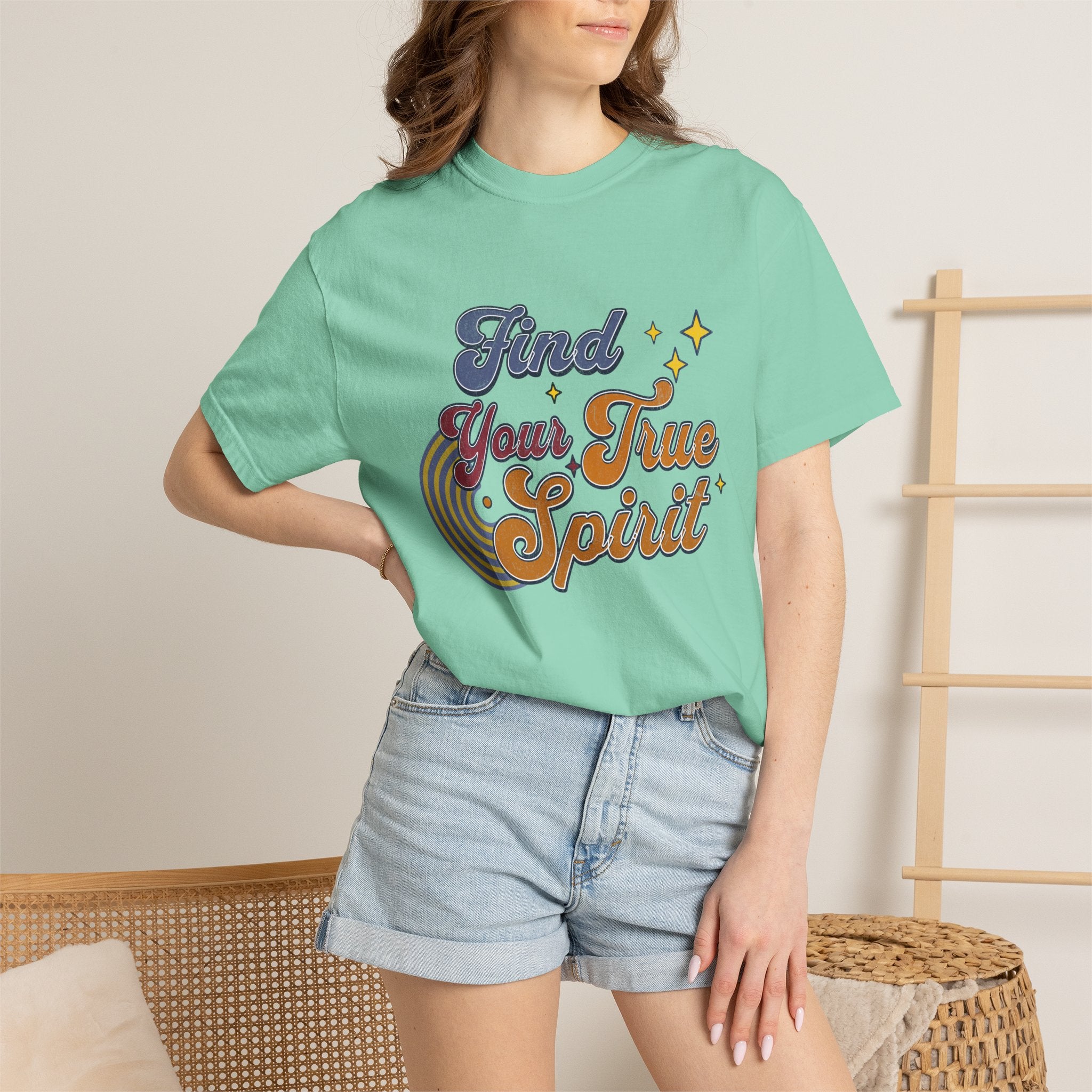 Textured Find Your True Spirit T-Shirt — Retro Rainbow Typography Tee