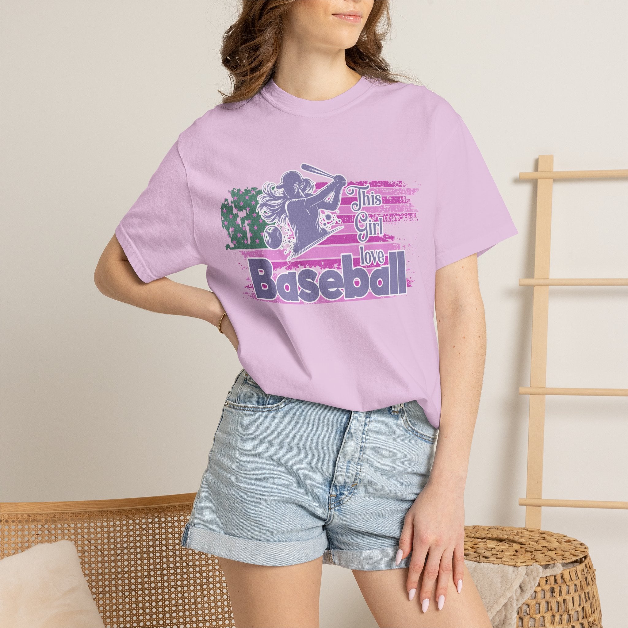 Girls Love Baseball Textured T-Shirt — Feminine Retro Baseball Tee