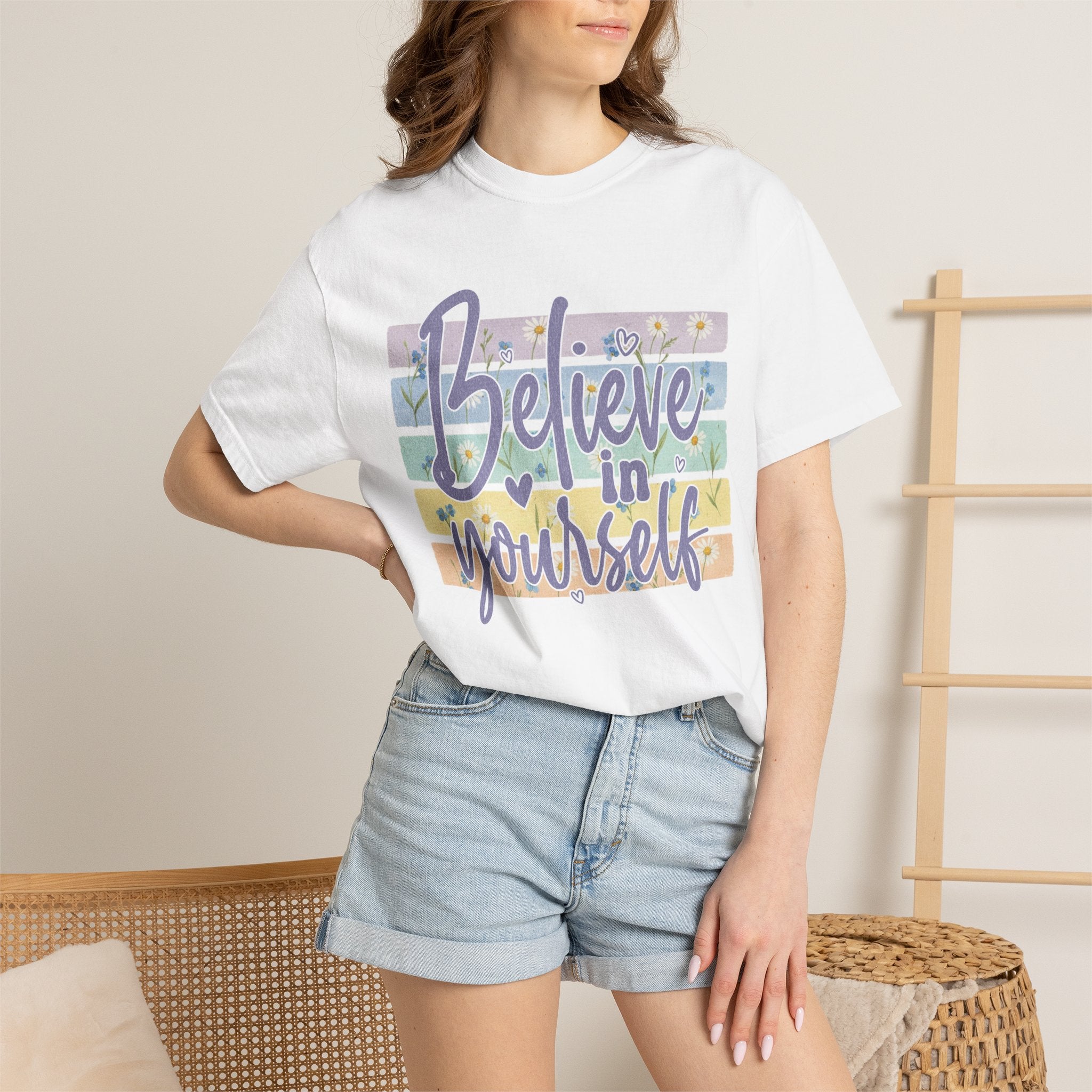 Textured Believe In Yourself T-Shirt — Inspirational Pastel Graphic Tee