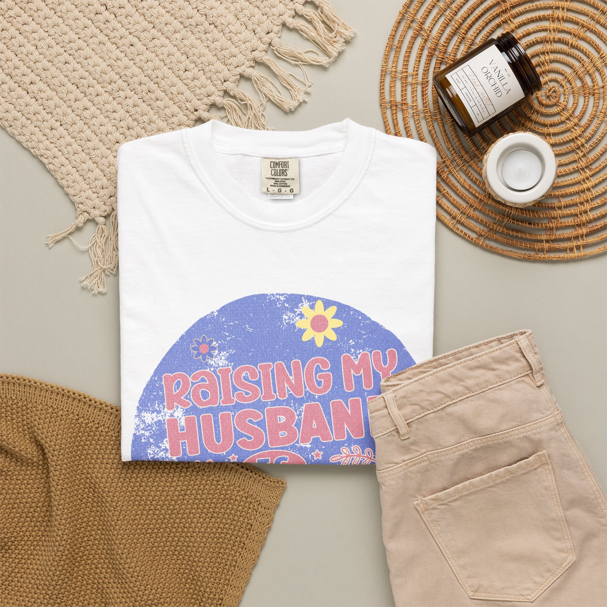Raising My Husband Is Exhausting Textured Tee — Funny Mom Wife Graphic T-Shirt