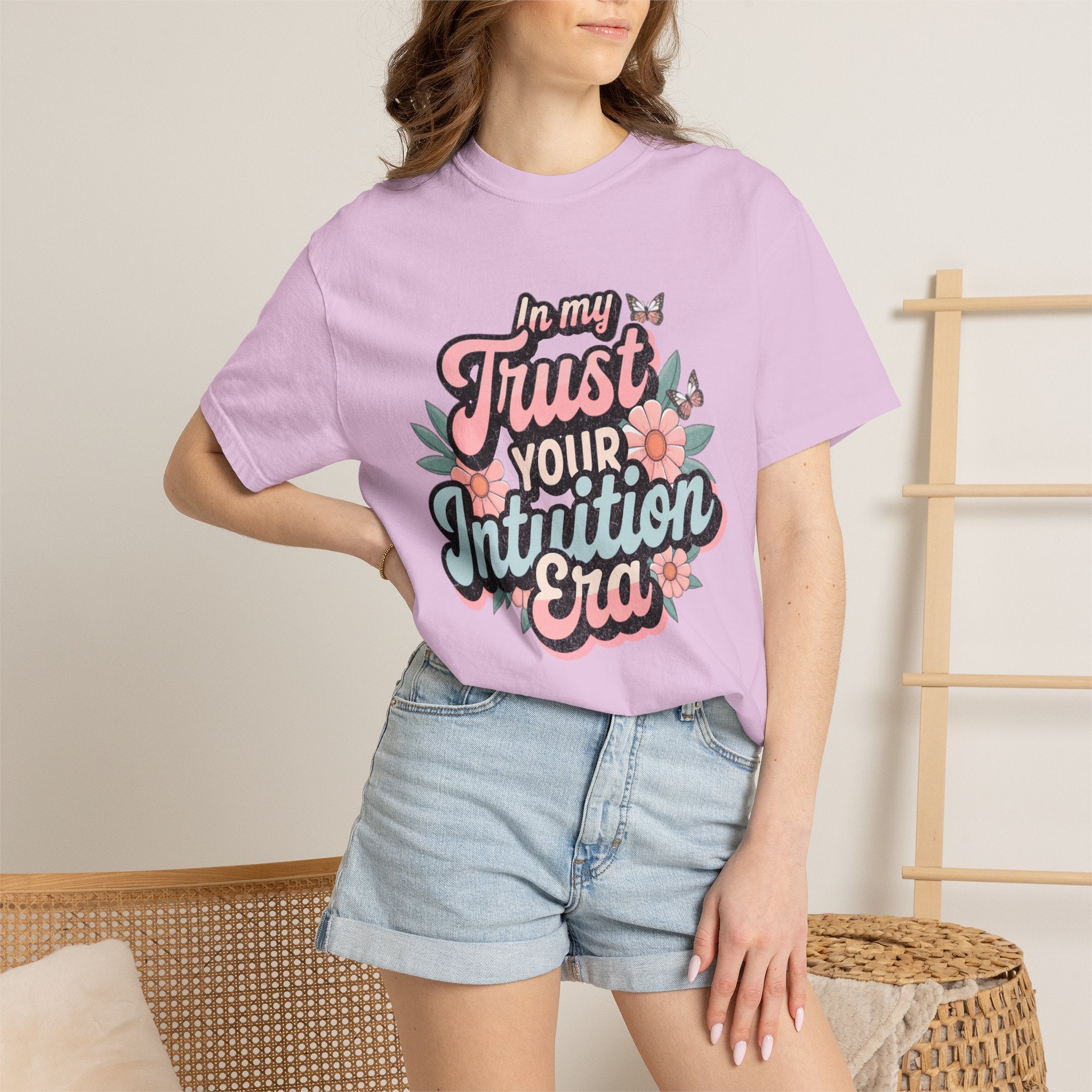 Trust Your Intuition Era T-shirt | Textured Floral Script Typography, Positive Message