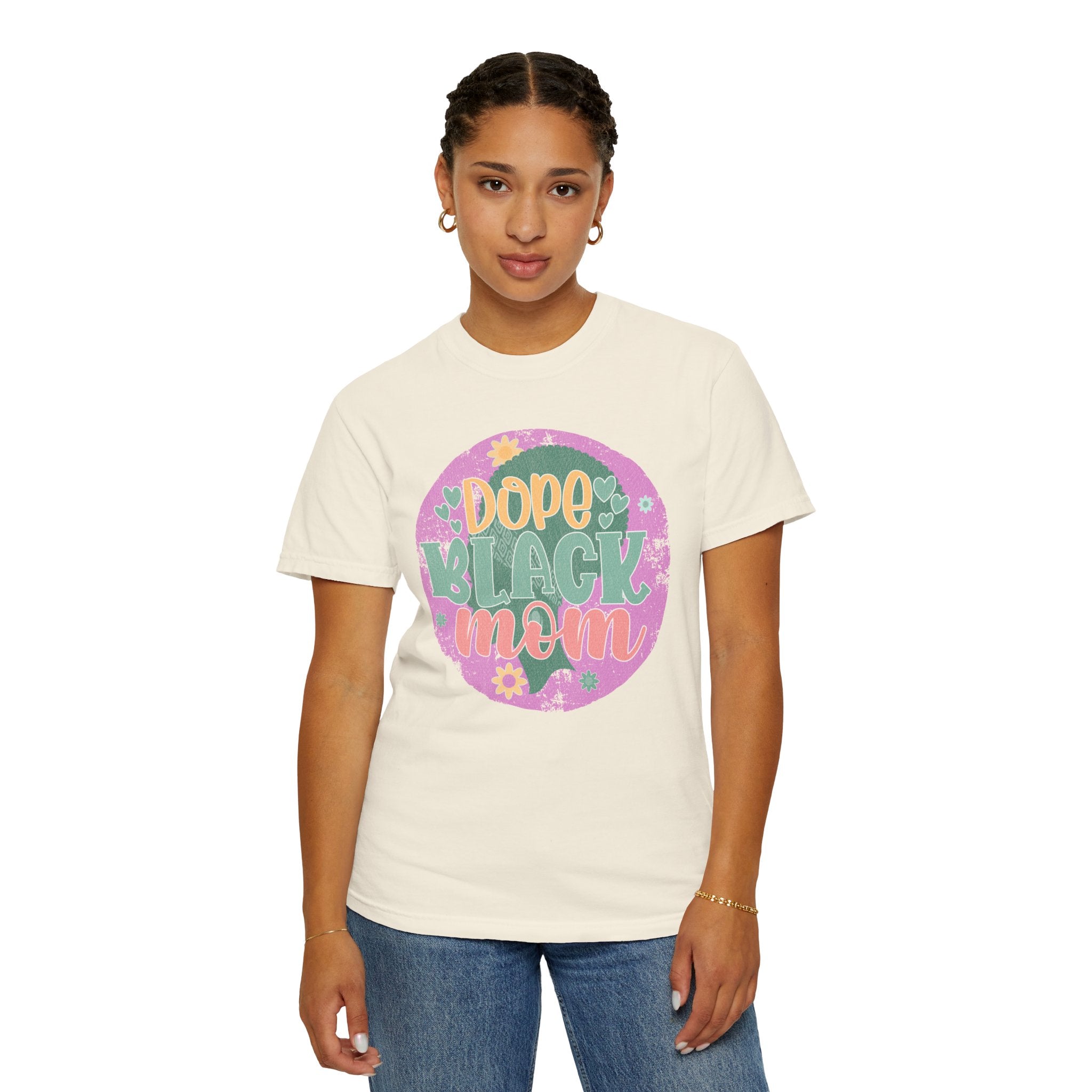 Dope Black Mom Textured T-Shirt — Retro Floral Pride Tee for Black Moms
