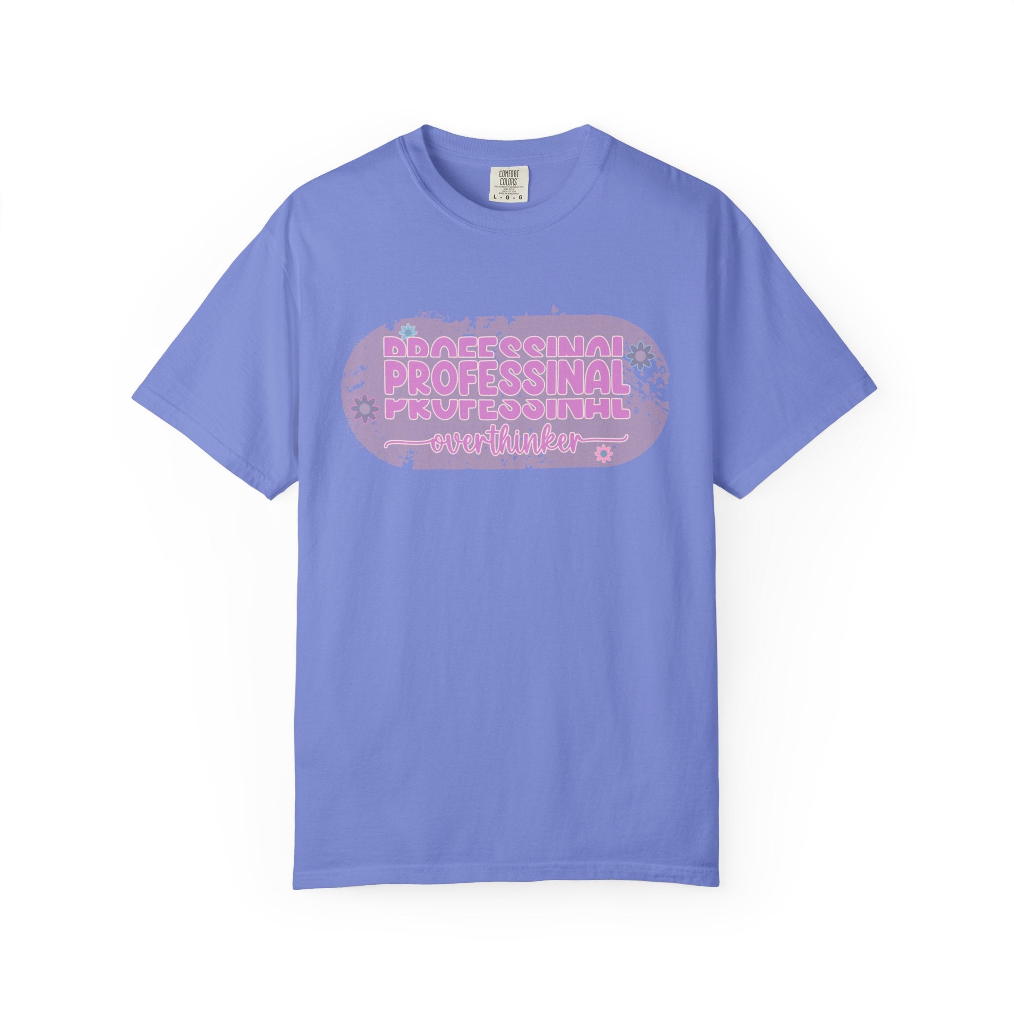 Professional Overthinker  Floral Textured T-Shirt — Retro Pink Graphic Tee