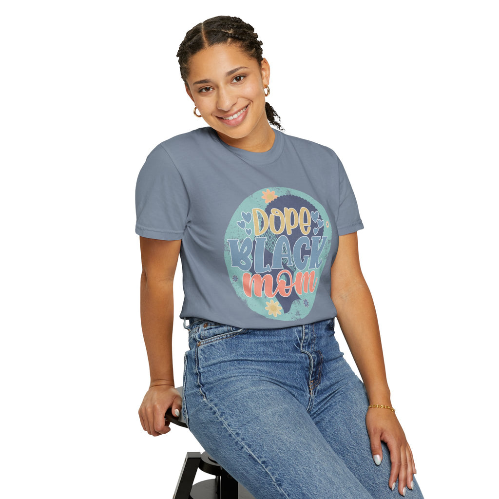 Dope Black Mom Textured T-Shirt — Retro Floral Graphic Tee for Proud Moms