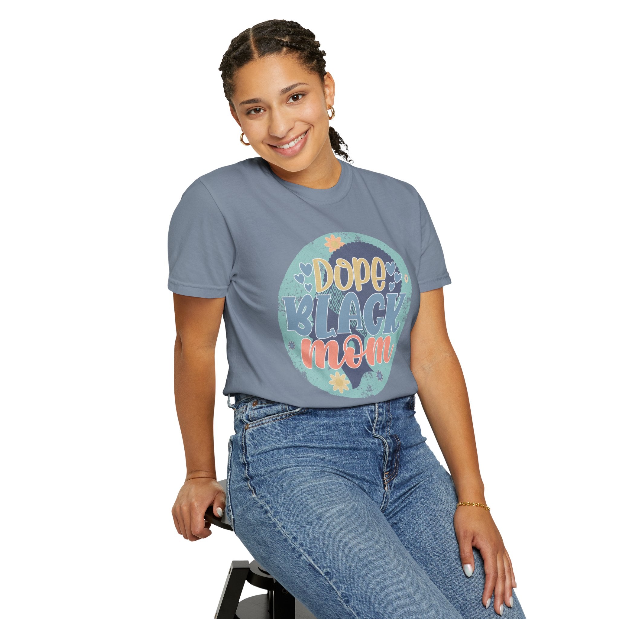 Dope Black Mom Textured T-Shirt — Retro Floral Graphic Tee for Proud Moms