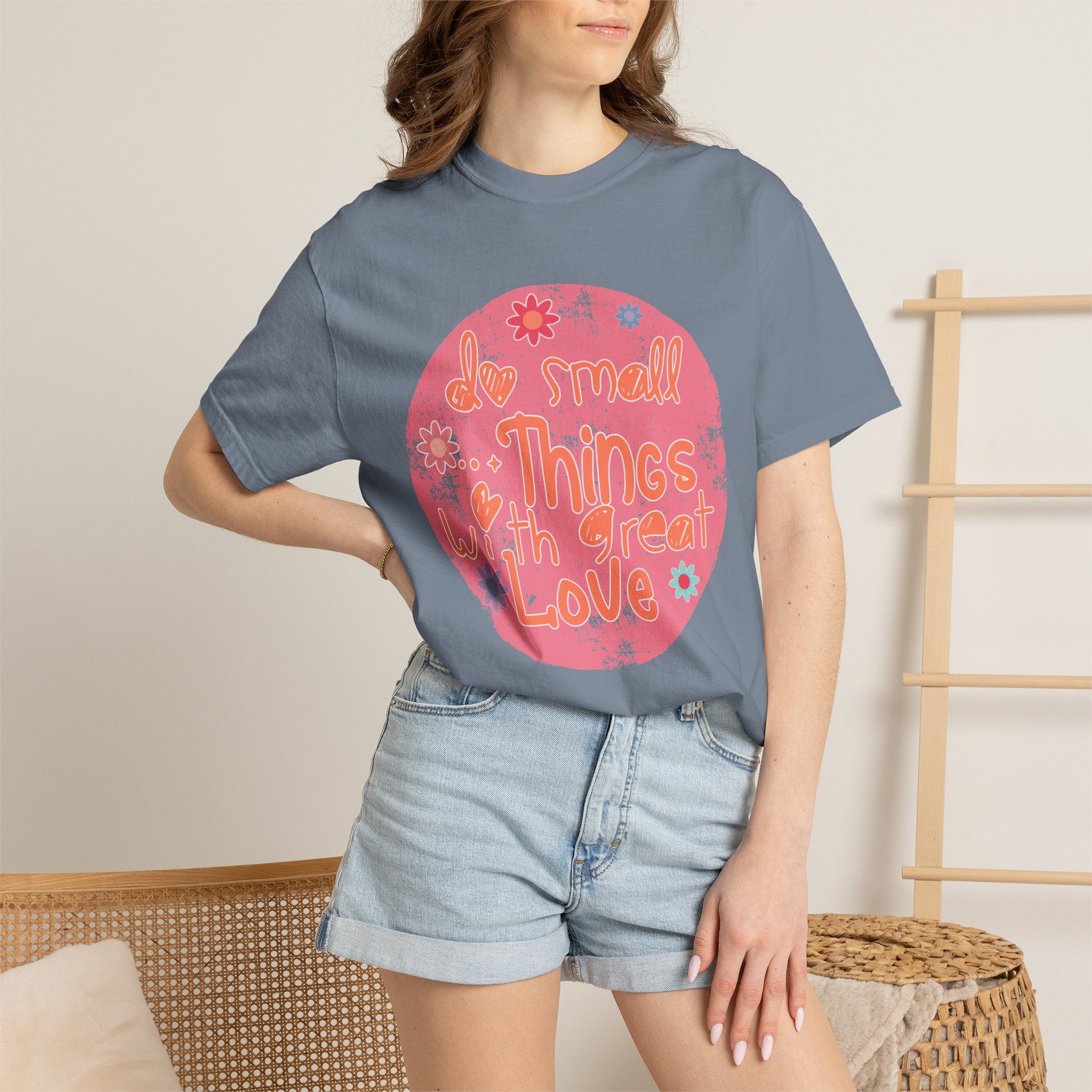 Textured T-Shirt — "Do Small Things With Great Love" Floral Circle Graphic