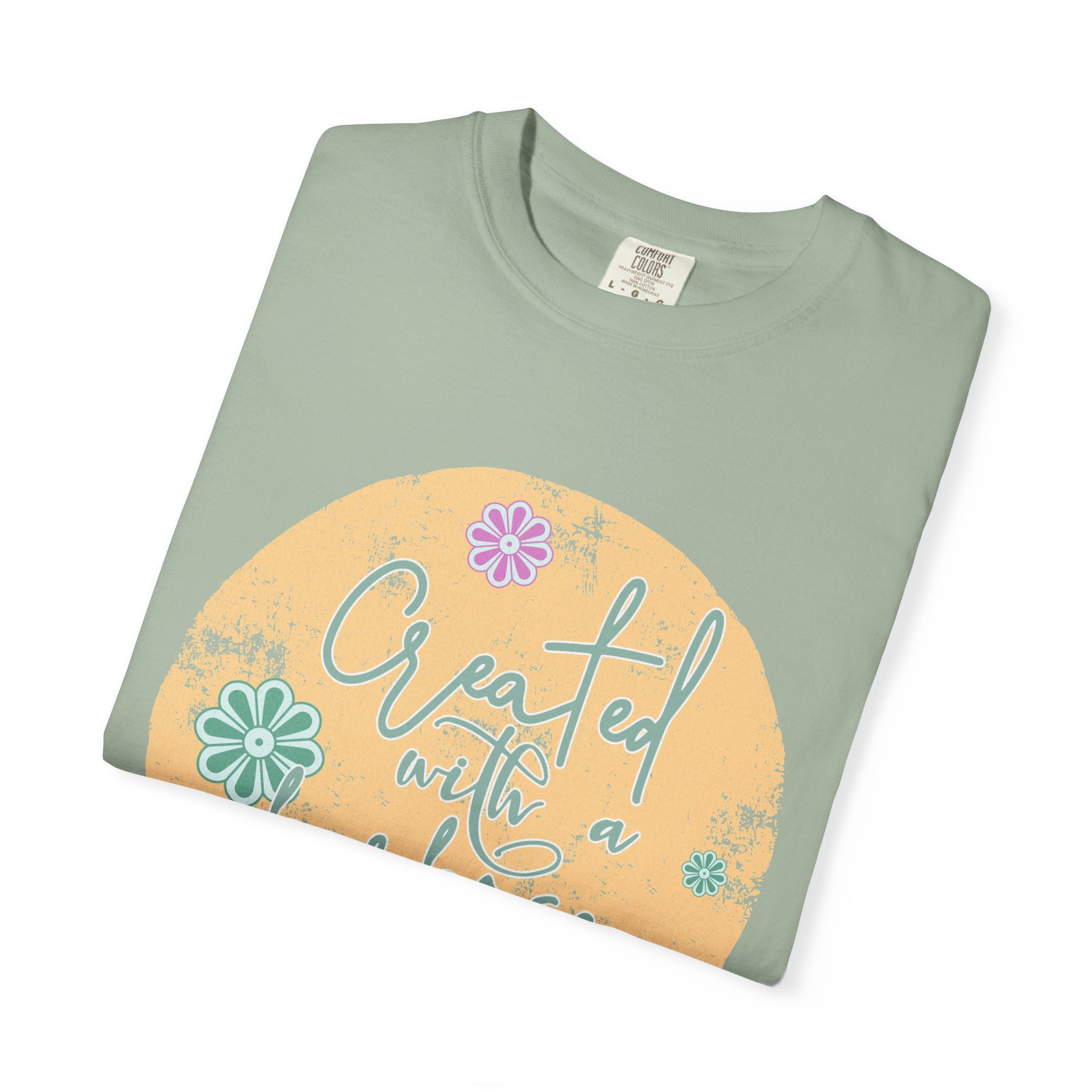 Created with a Purpose T-shirt |Textured Floral Handlettering Circle Design