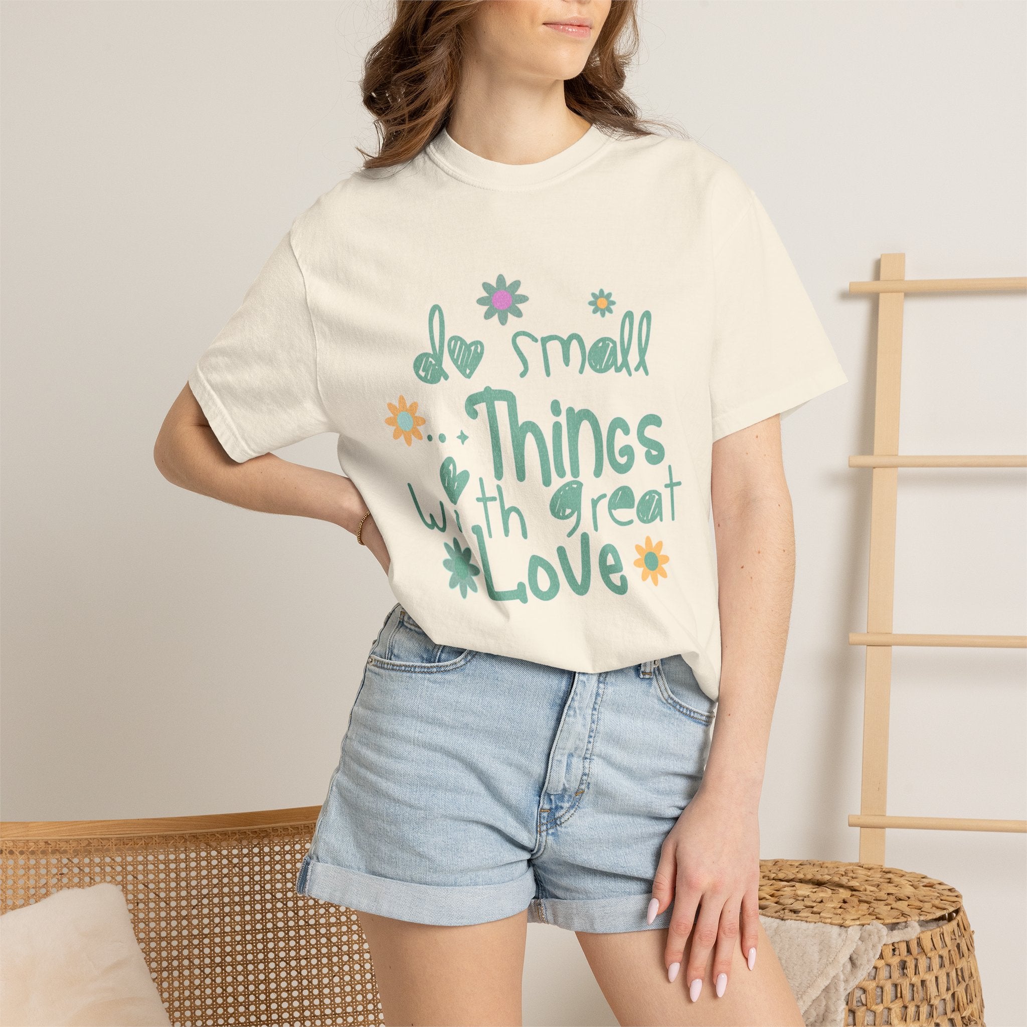 Textured T-Shirt — “Do Small Things With Great Love” Floral Inspirational Tee