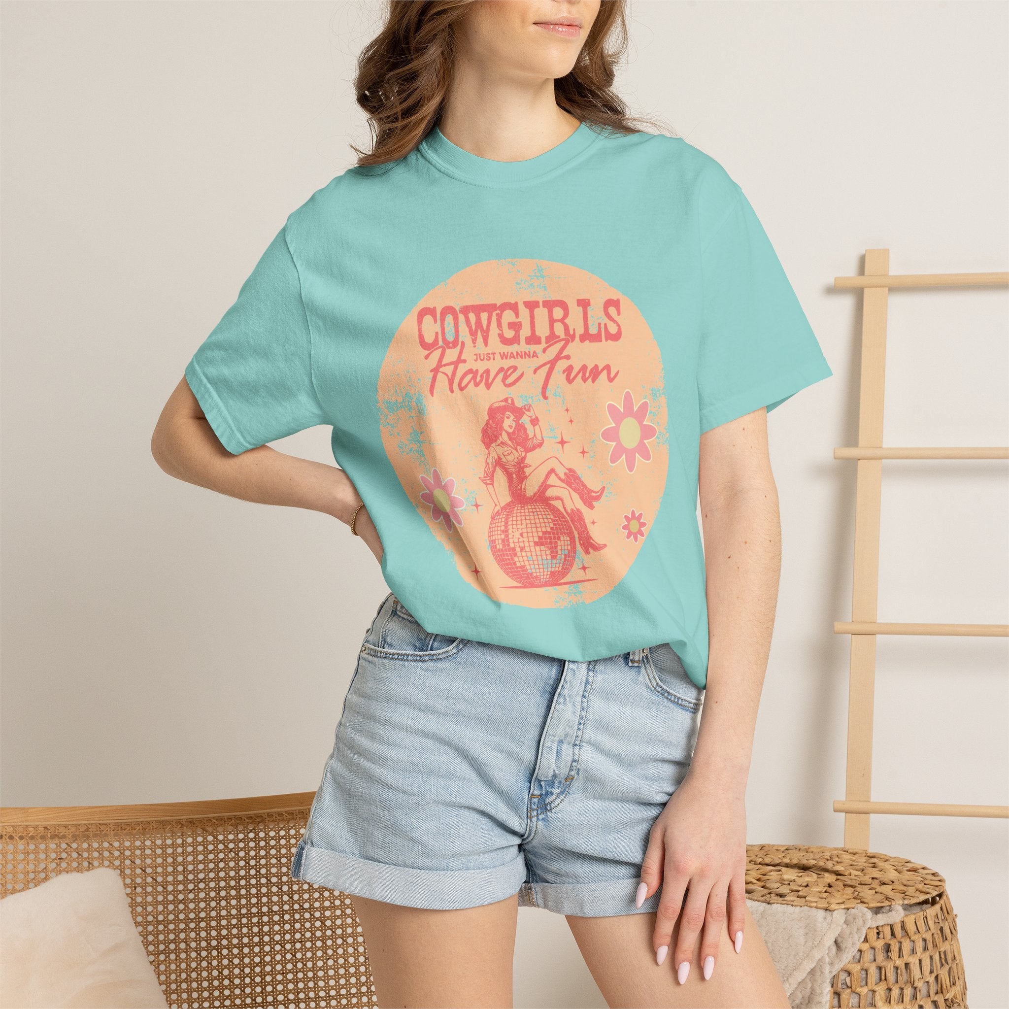Cowgirls Just Wanna Have Fun Textured Retro Graphic T-Shirt
