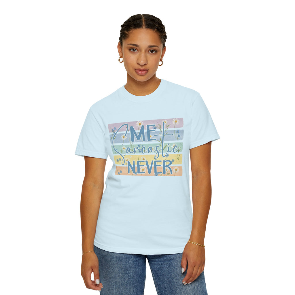 Textured Me Sarcastic Never T‑Shirt — Funny Retro Pastel Striped Tee for Sarcasm Lovers