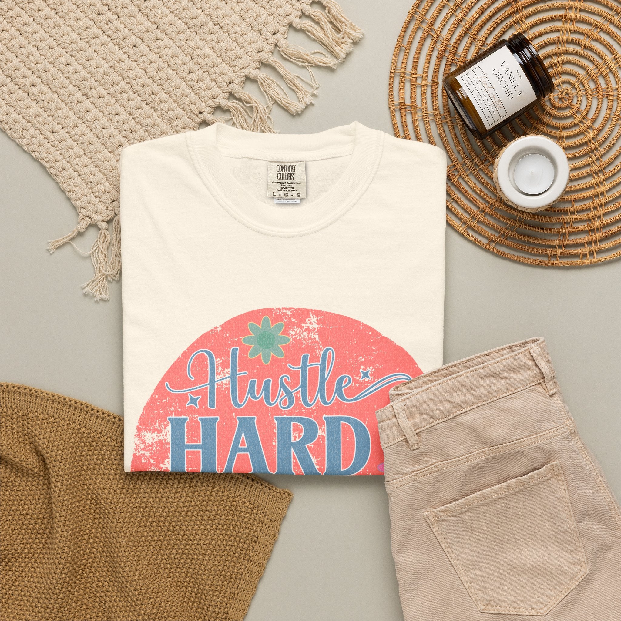Textured Hustle Hard Pray Harder Tee — Inspirational Floral Graphic T-Shirt