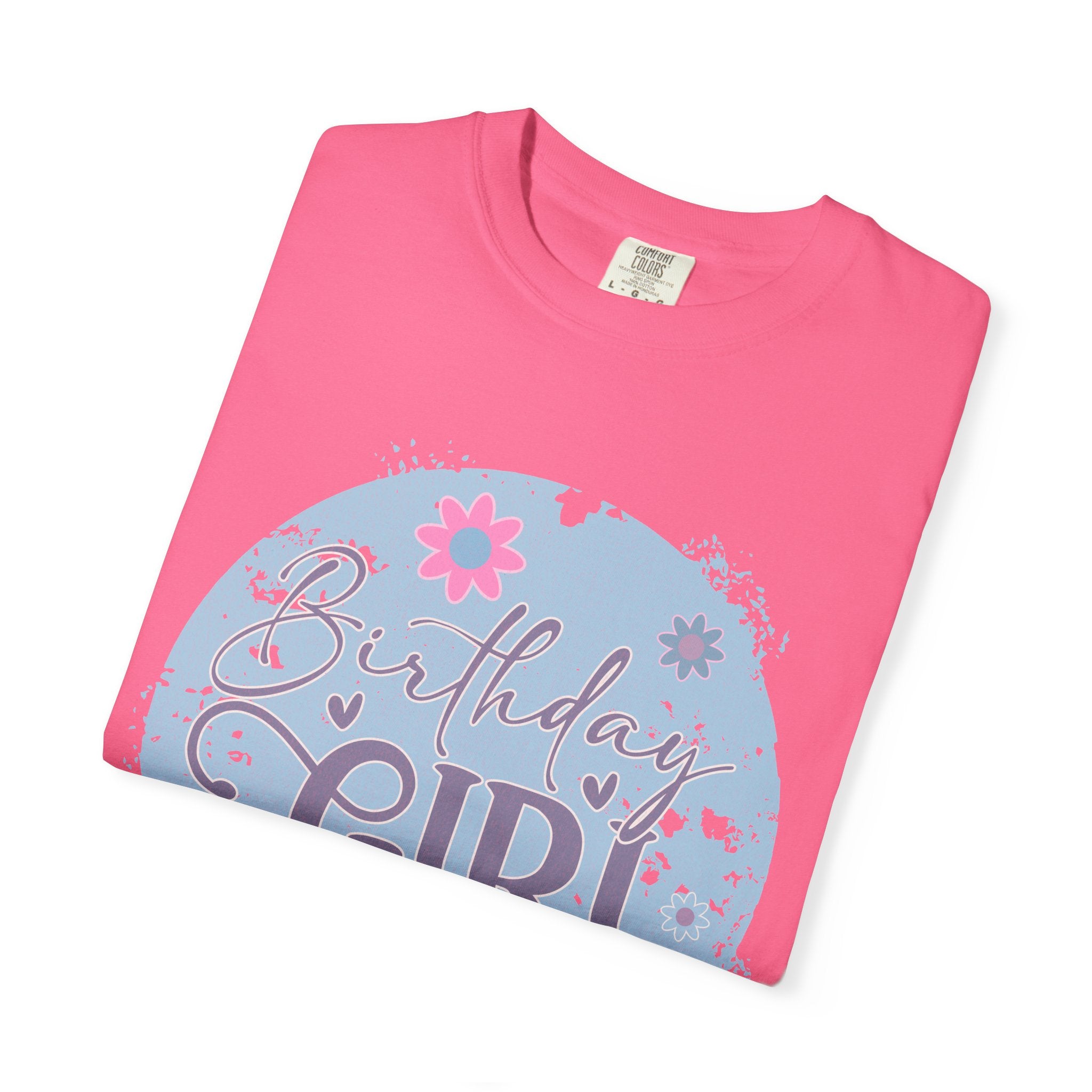 Birthday Girl Textured T-Shirt — Floral Blue Circle Graphic