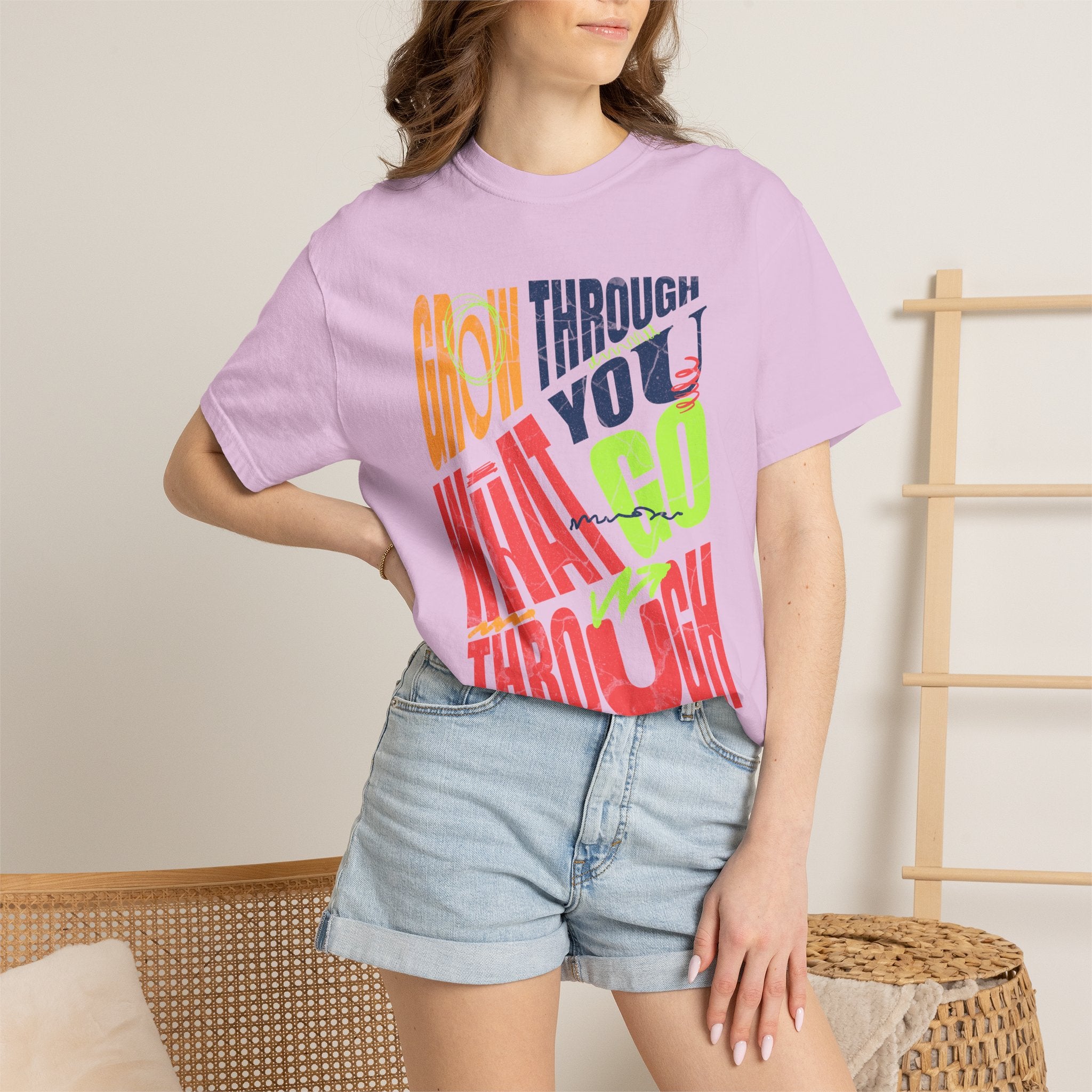 Grow Through What You Go Through T-Shirt | Textured Colorful Typographic Motivational Tee