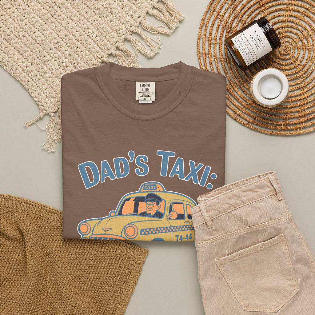 Textured Dad's Taxi T-Shirt — "This Ride Includes Unwanted Life Advice" Funny Father's Day Tee