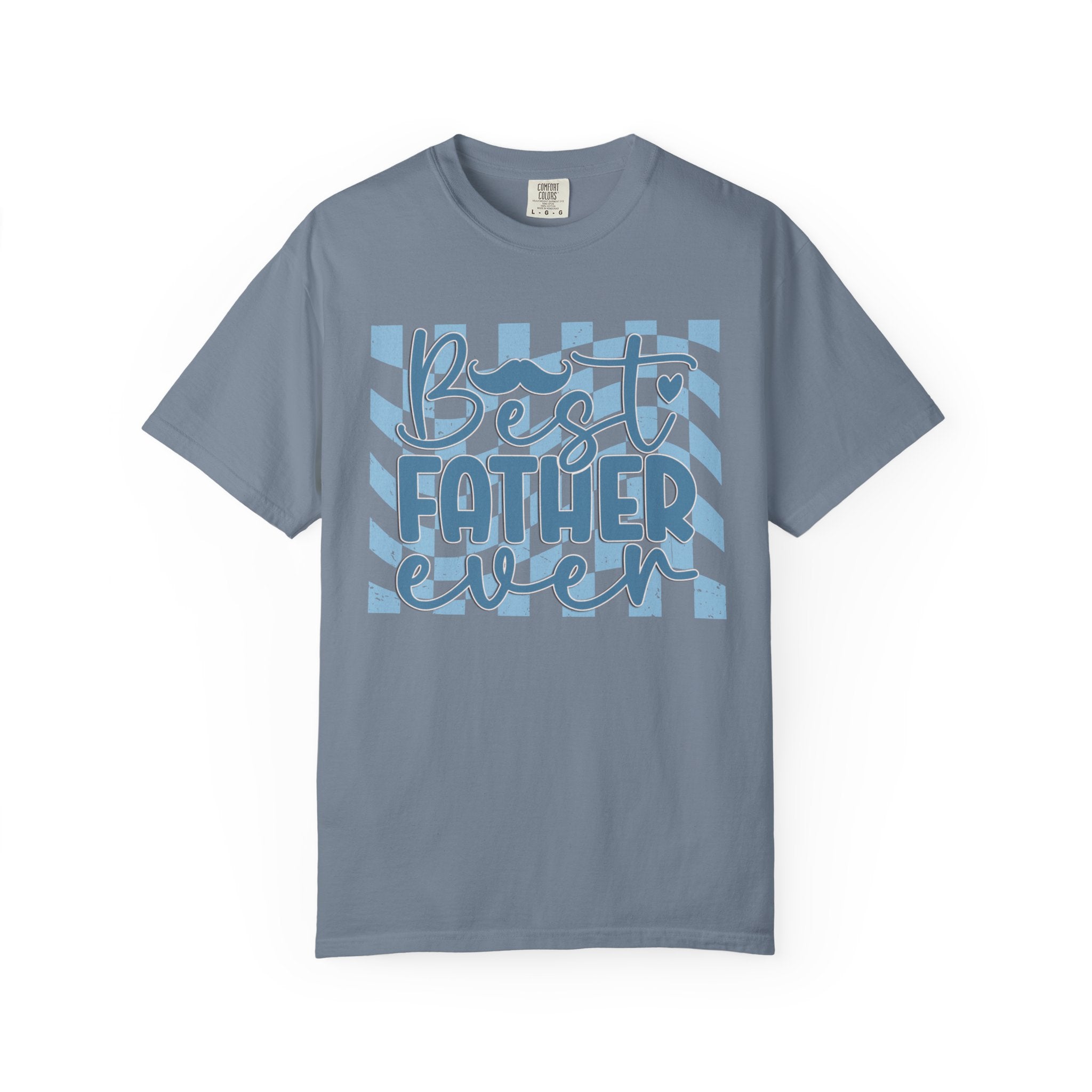Textured Best Father Ever T-Shirt — Retro Blue Check Fathers Day Tee