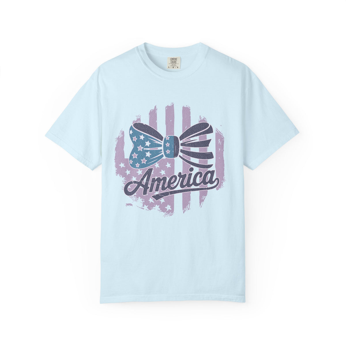 America Flag Bow Textured T-Shirt – Patriotic Floral USA Graphic Tee