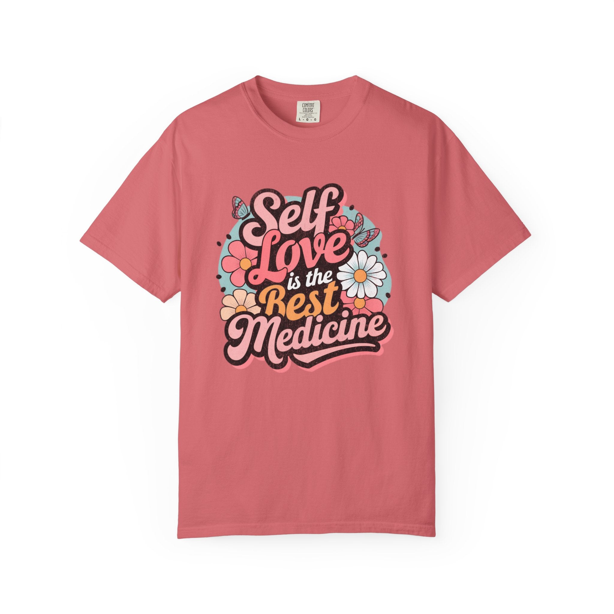 Self Love is the Best Medicine T-Shirt |Textured Floral Script Mental Health Design