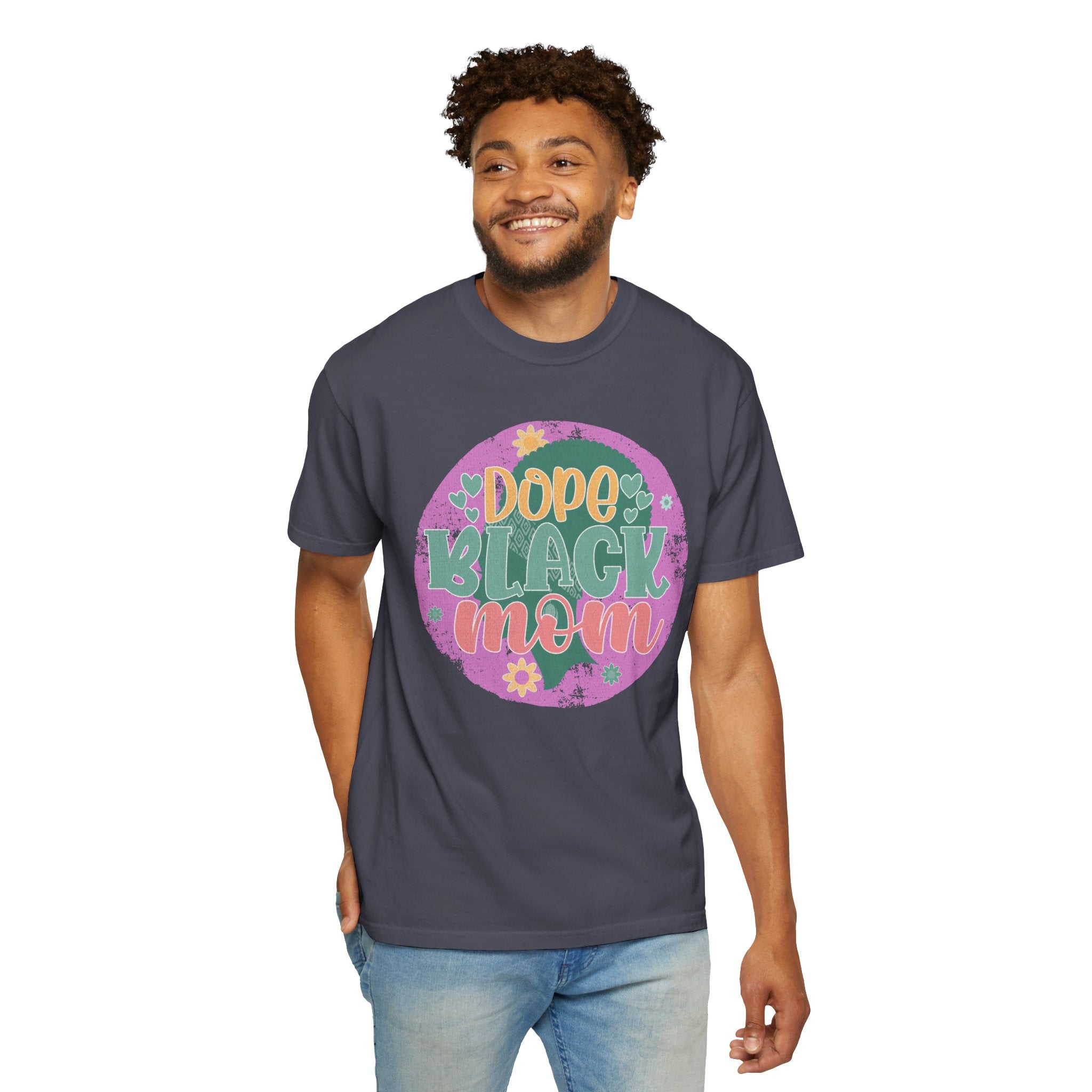 Dope Black Mom Textured T-Shirt — Retro Floral Pride Tee for Black Moms