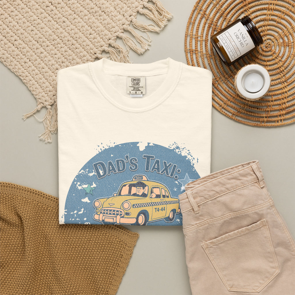 Textured Dad’s Taxi Graphic T-Shirt — “This Ride Includes Unwanted Detours” Vintage Family Humor Tee