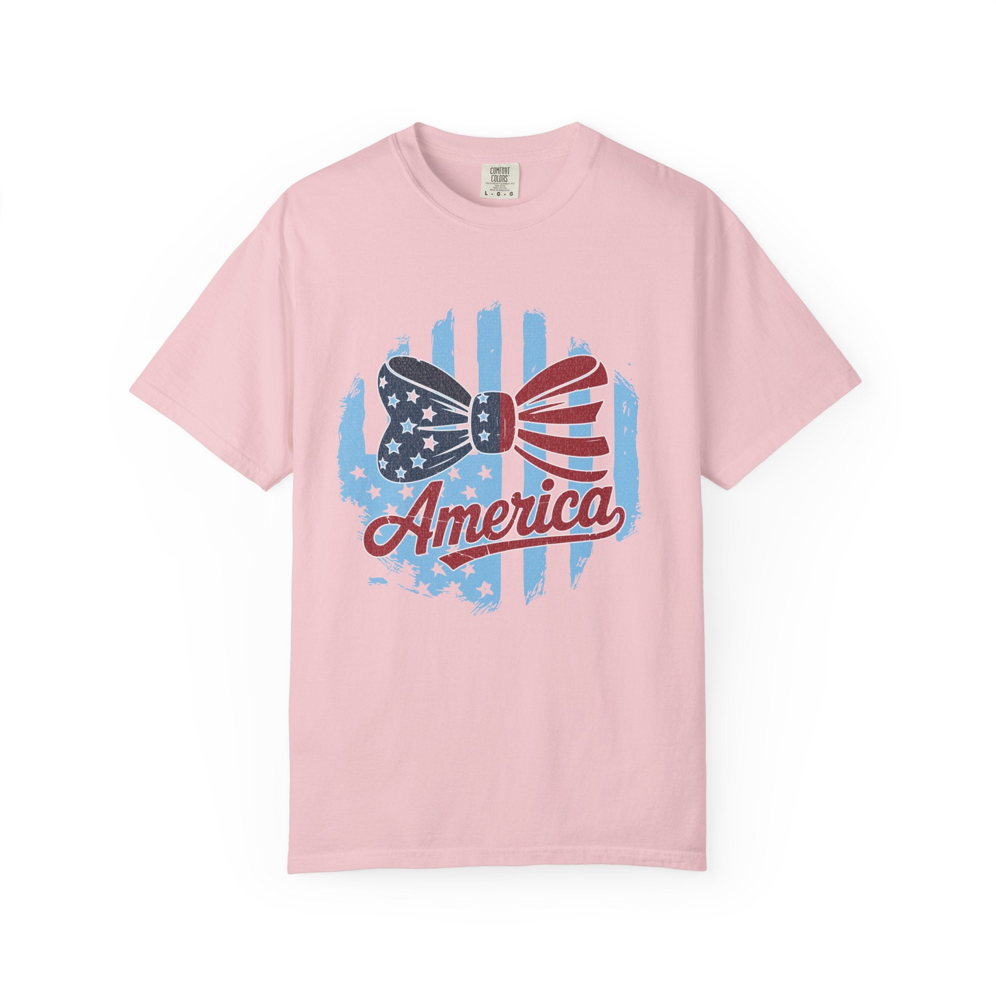 America Patriotic Bow Textured T-Shirt — USA Flag Graphic Tee for 4th of July