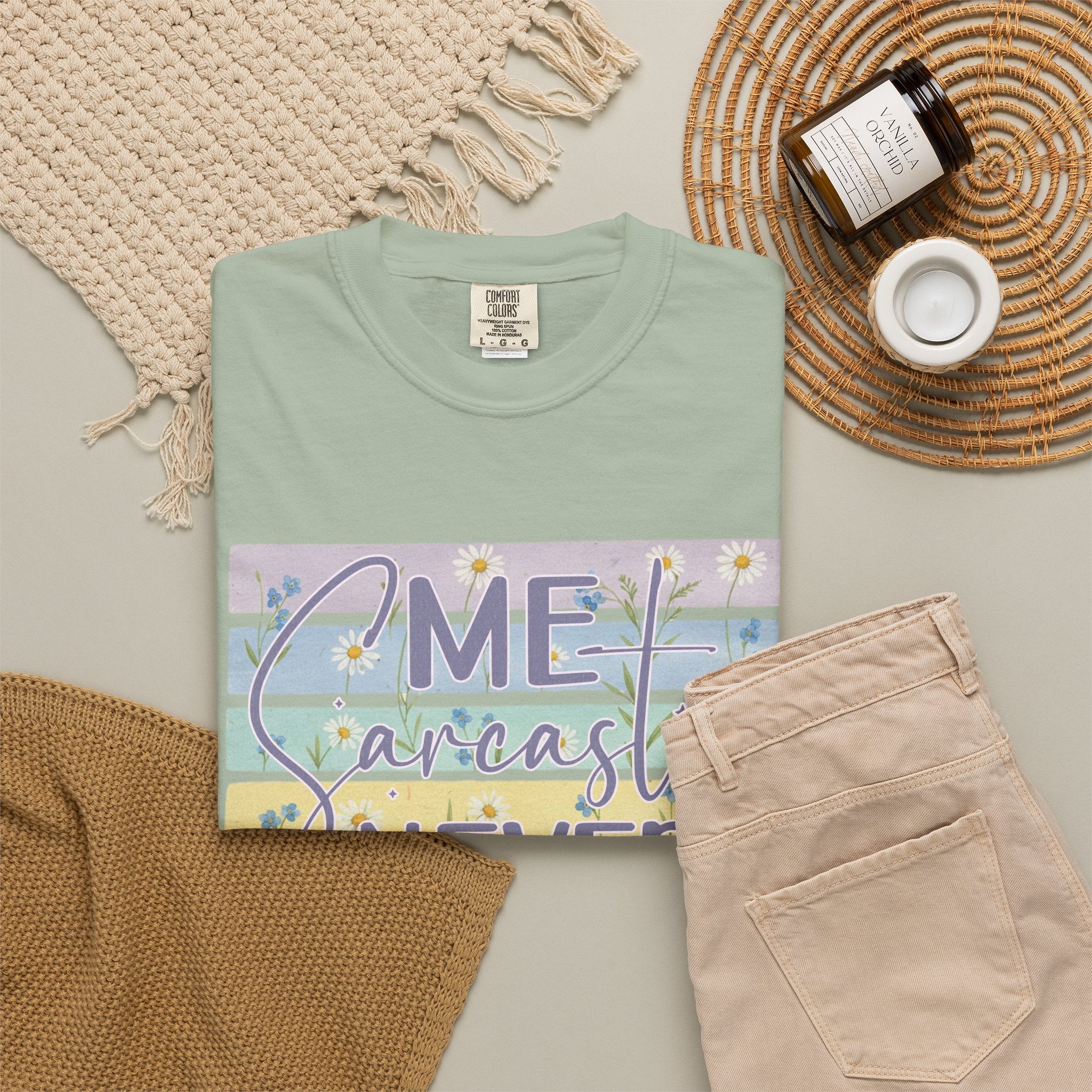 Textured Sarcastic Never T-Shirt — Pastel Striped 'Me? Sarcastic? Never' Graphic Tee