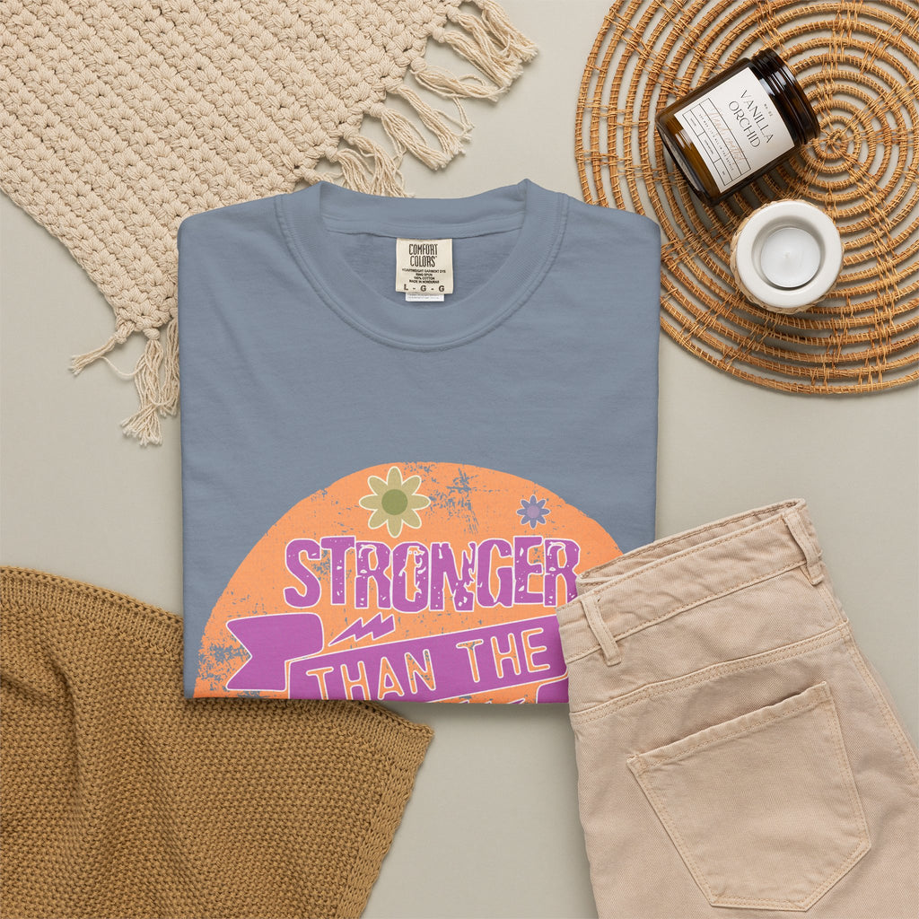 Textured Stronger Than the Storm T-Shirt — Inspirational Floral Graphic Tee