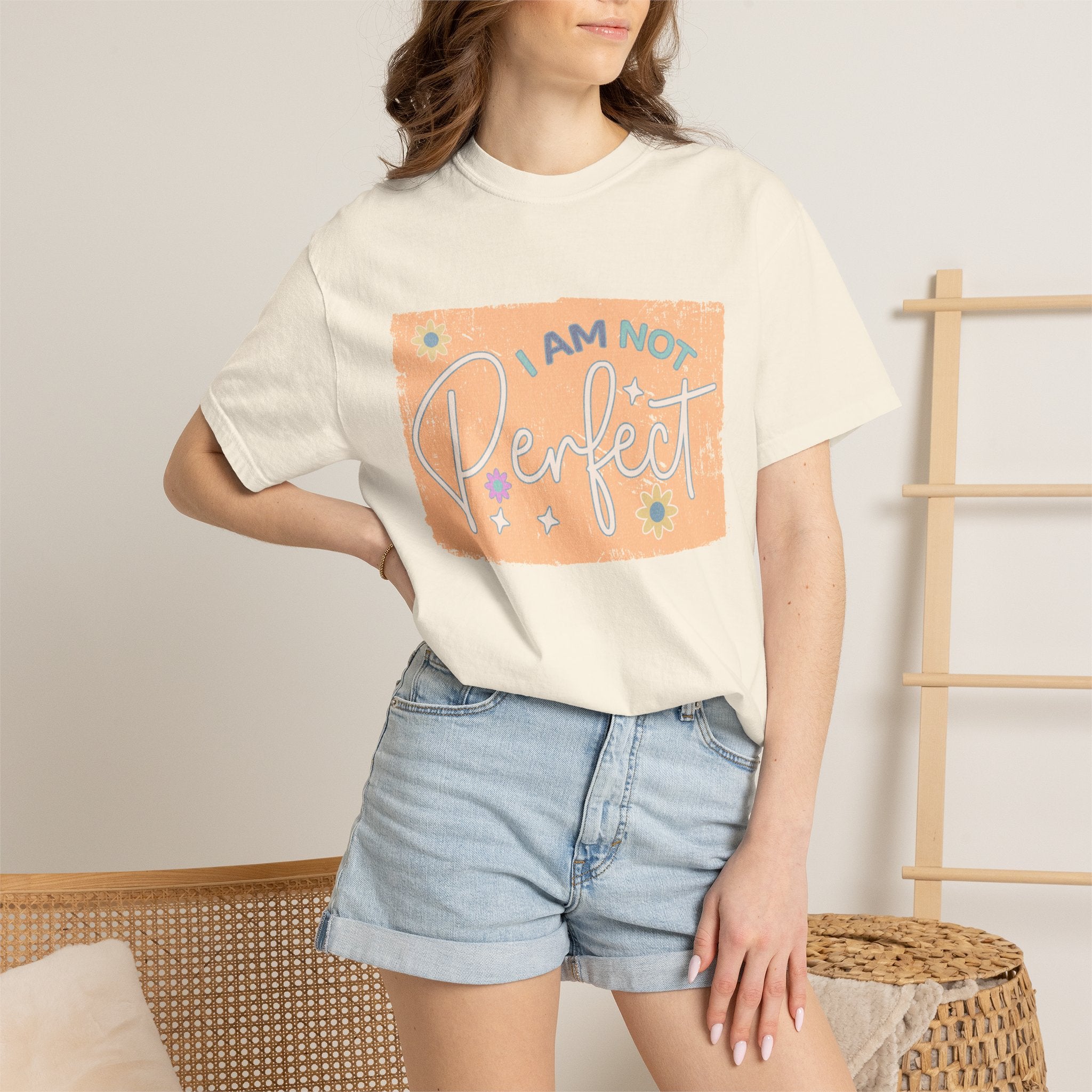 I Am Not Perfect Textured Retro Graphic T-Shirt — Positive Self-Love Tee