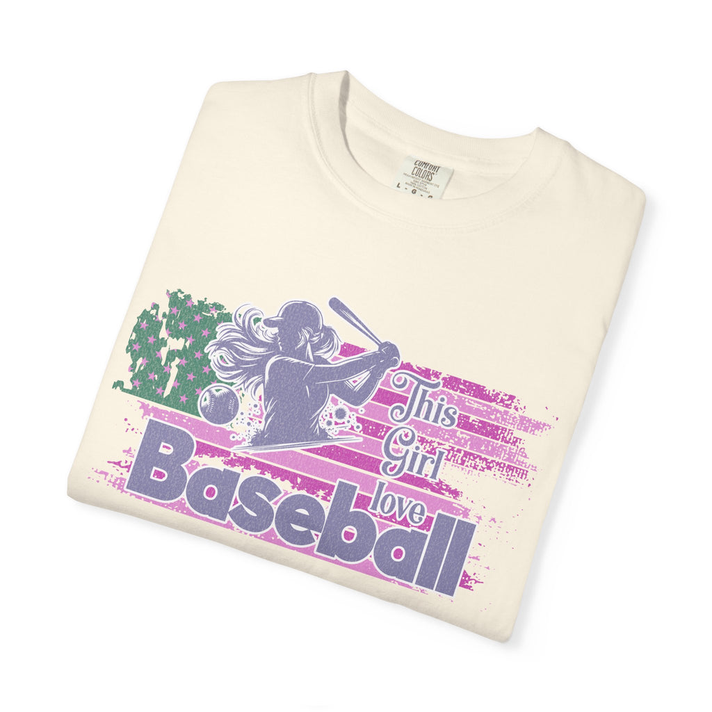 Girls Love Baseball Textured T-Shirt — Feminine Retro Baseball Tee