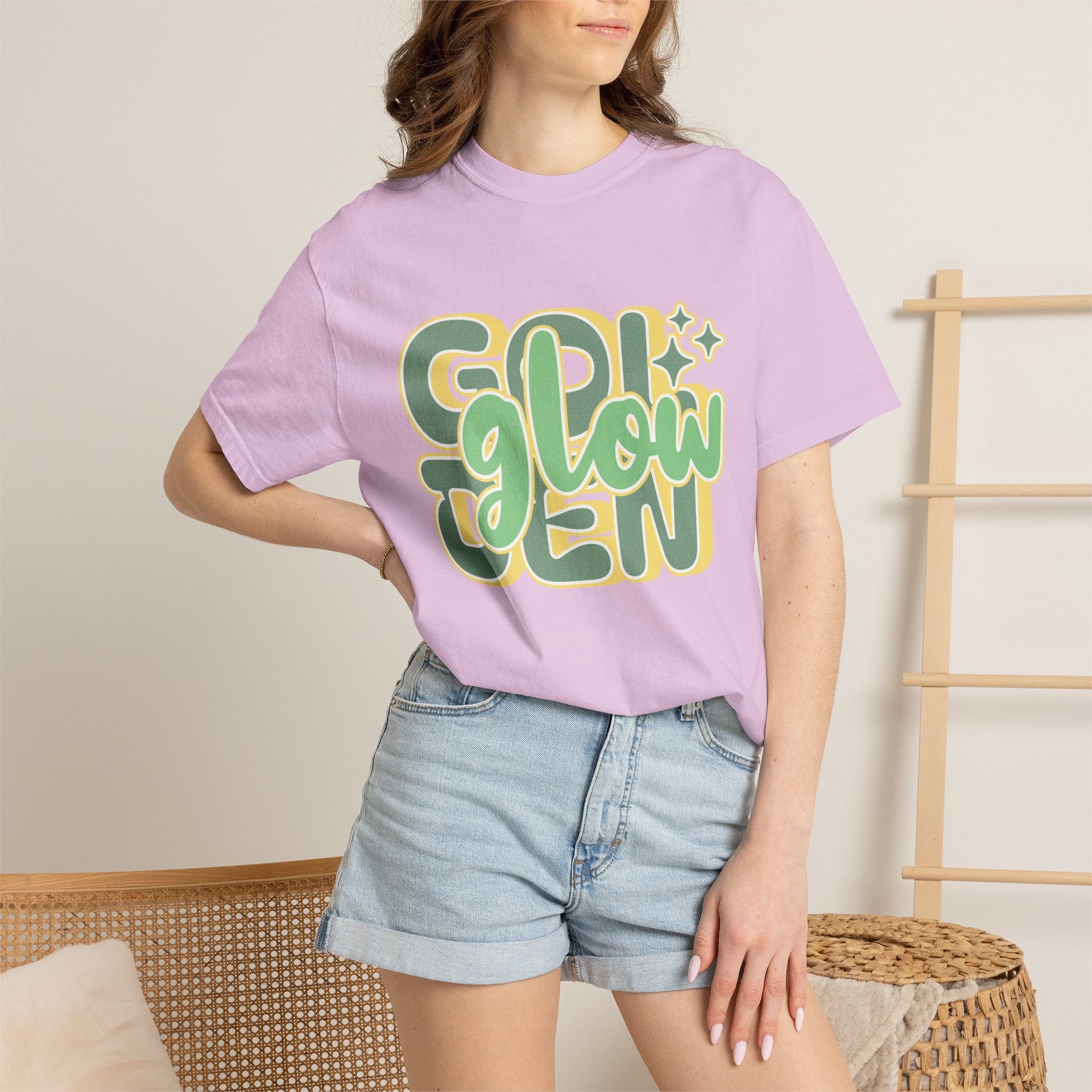 Golden Glow Textured T-Shirt — Retro 'Glow' Graphic Tee