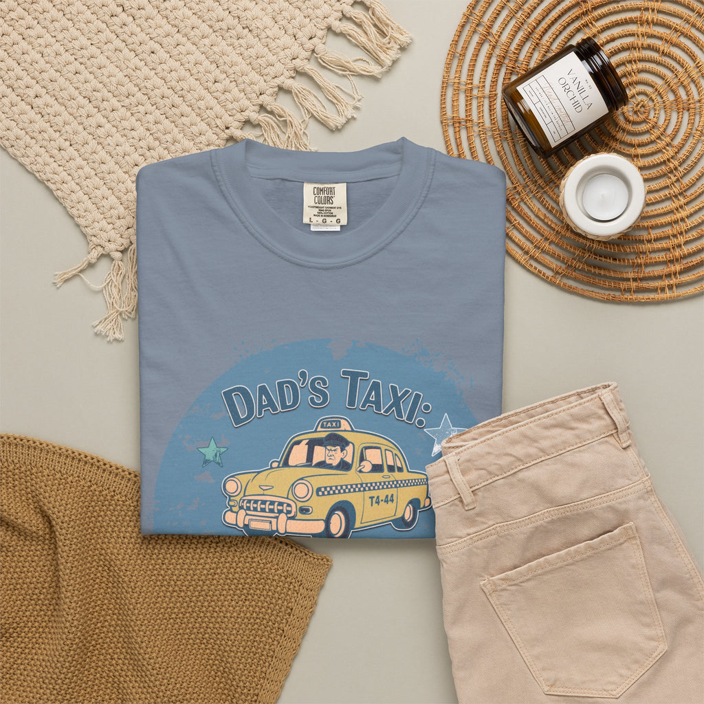 Textured Dad’s Taxi Graphic T-Shirt — “This Ride Includes Unwanted Detours” Vintage Family Humor Tee