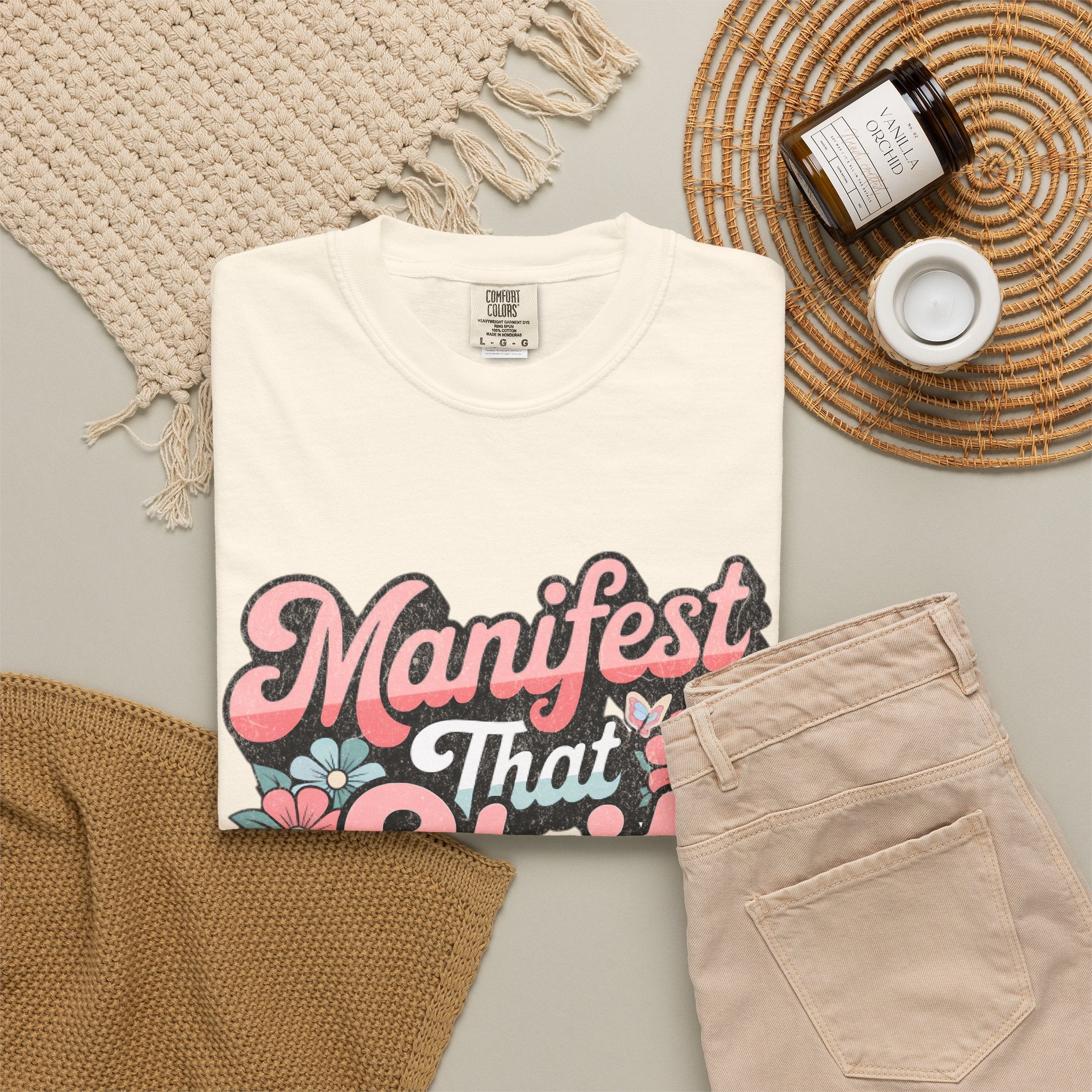 Textured Manifest That Shit T-shirt |Textured Retro Floral Script Tee