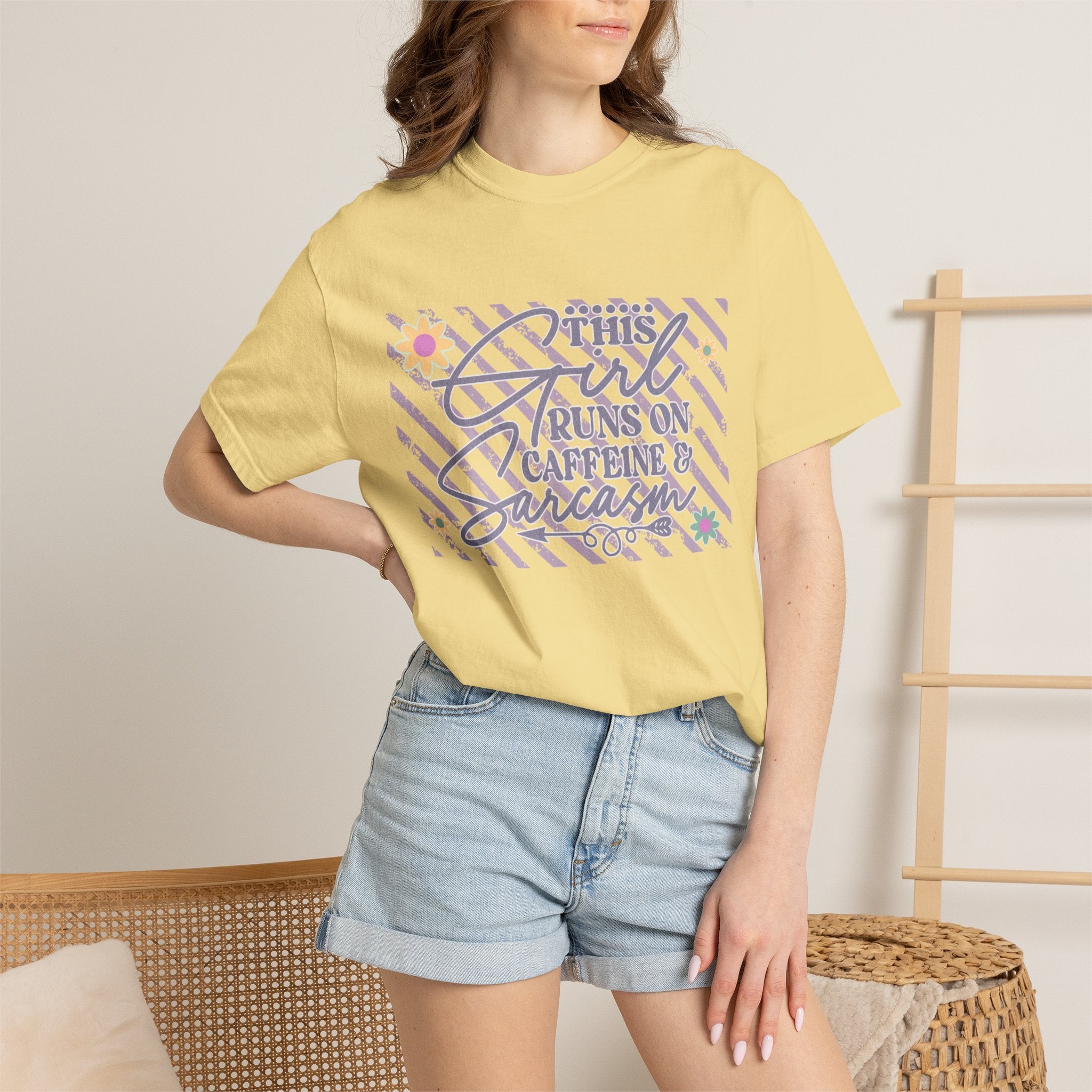 This Girl Runs On Caffeine & Sarcasm  — Textured Women's Graphic T-Shirt