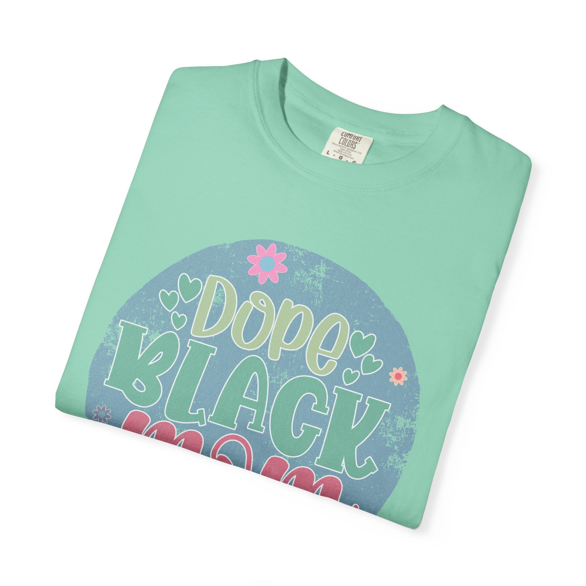 Dope Black Mom Textured T-Shirt — Floral Retro Circle Graphic Tee for Mothers