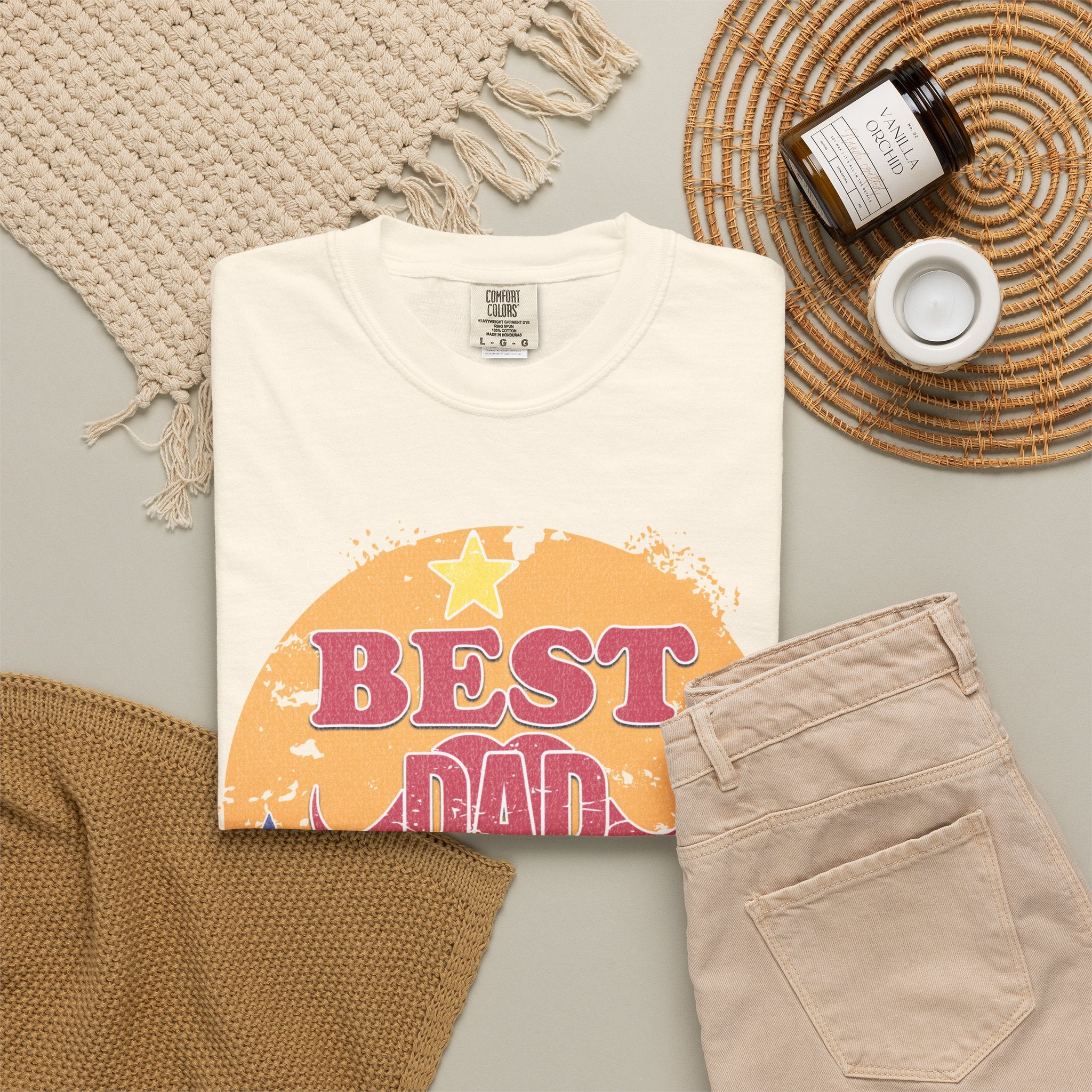 Best Dad Ever Textured T-Shirt — Retro Stars Father's Day Tee