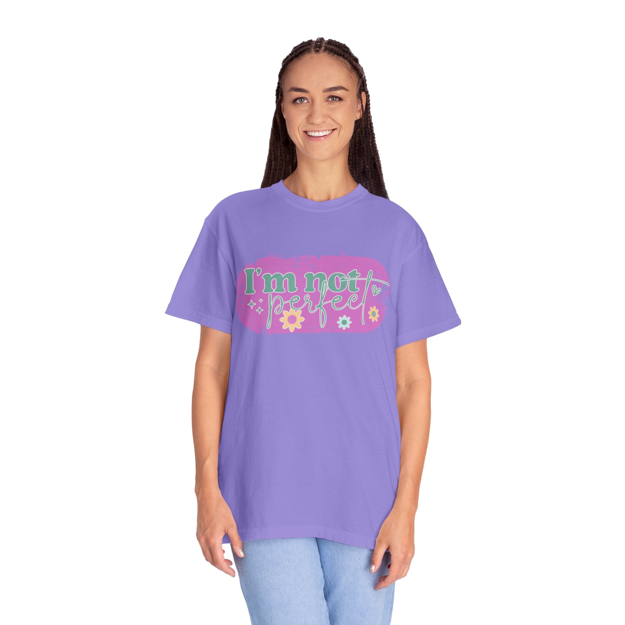 I'm Not Perfect Textured Floral Graphic T-Shirt
