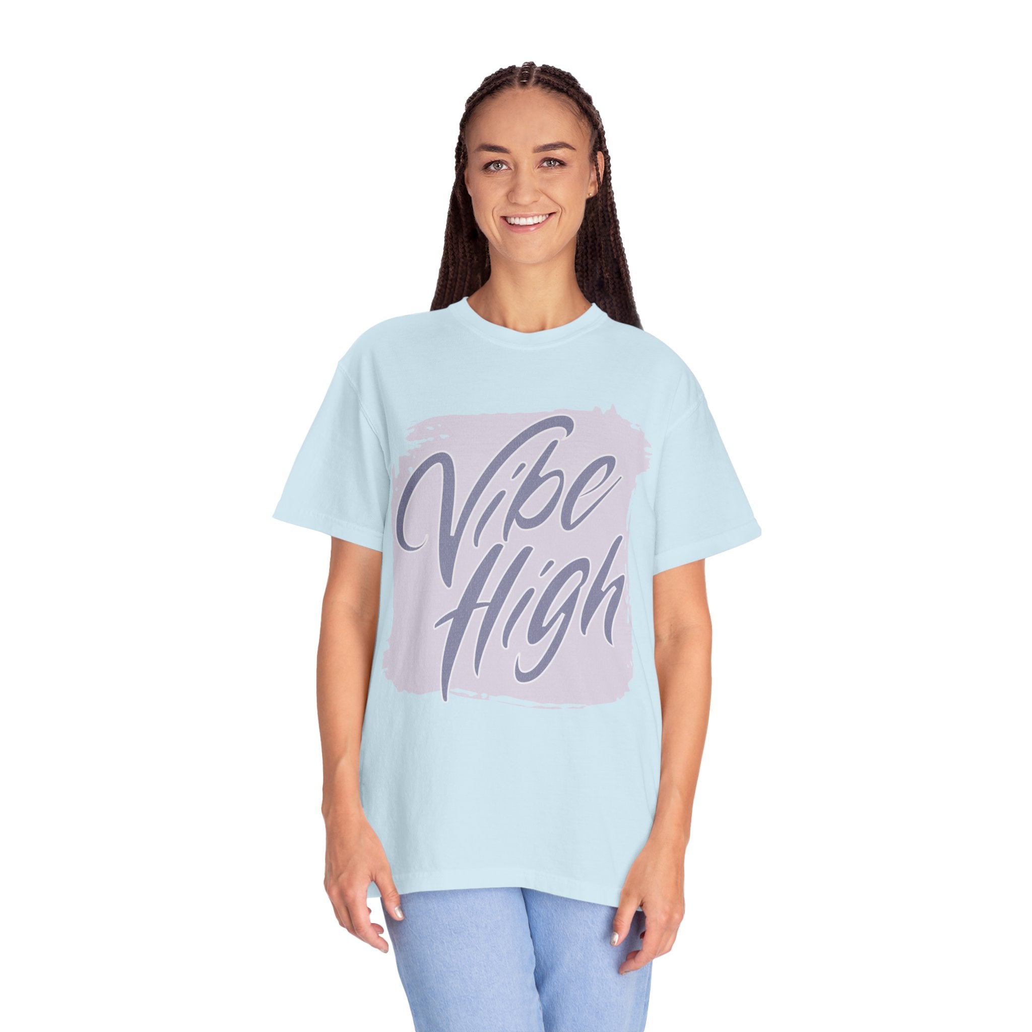 Vibe High Textured T-Shirt — Retro Brush Script Graphic Tee