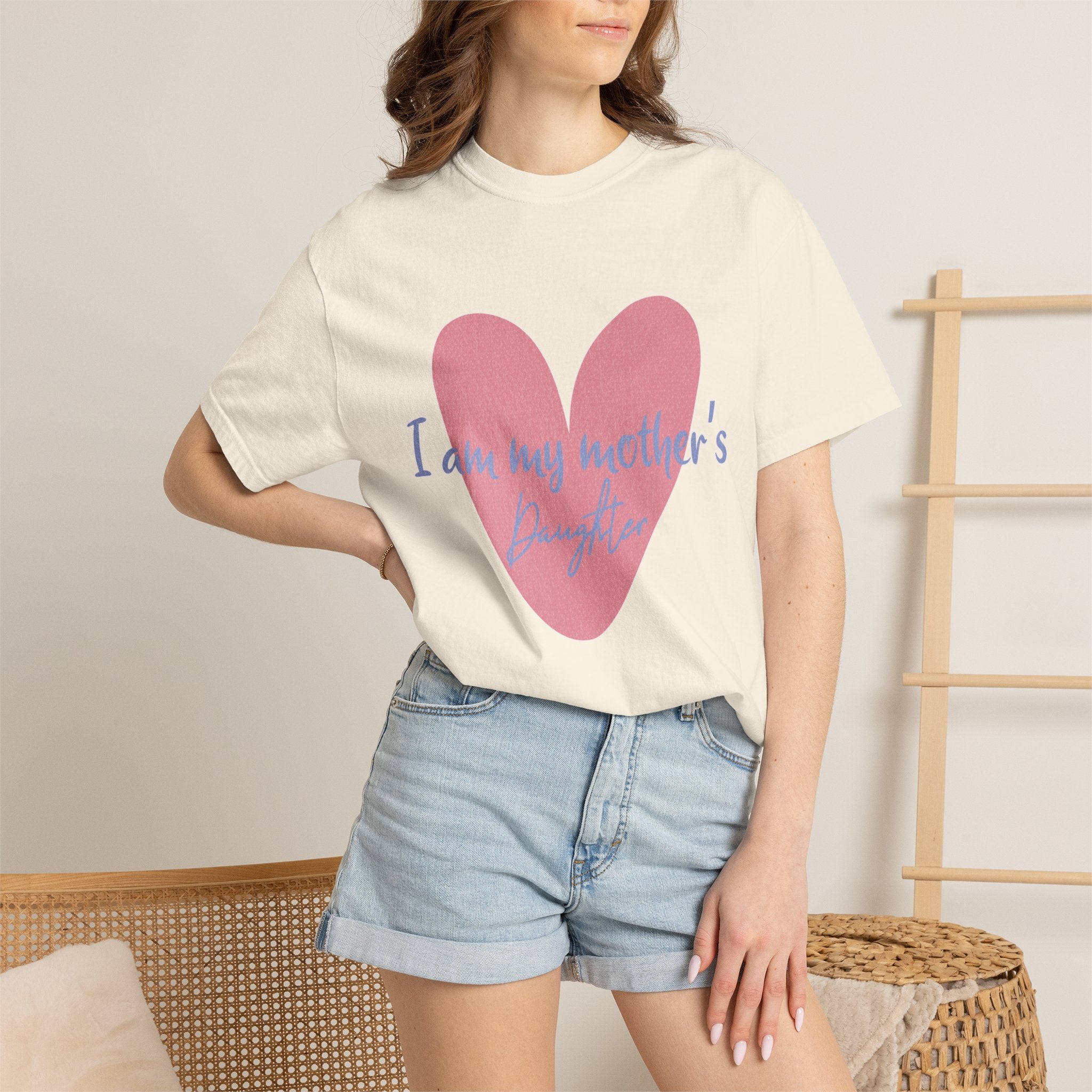 I Am My Mother's Daughter Textured T-Shirt — Pink Heart Mother's Day Tee
