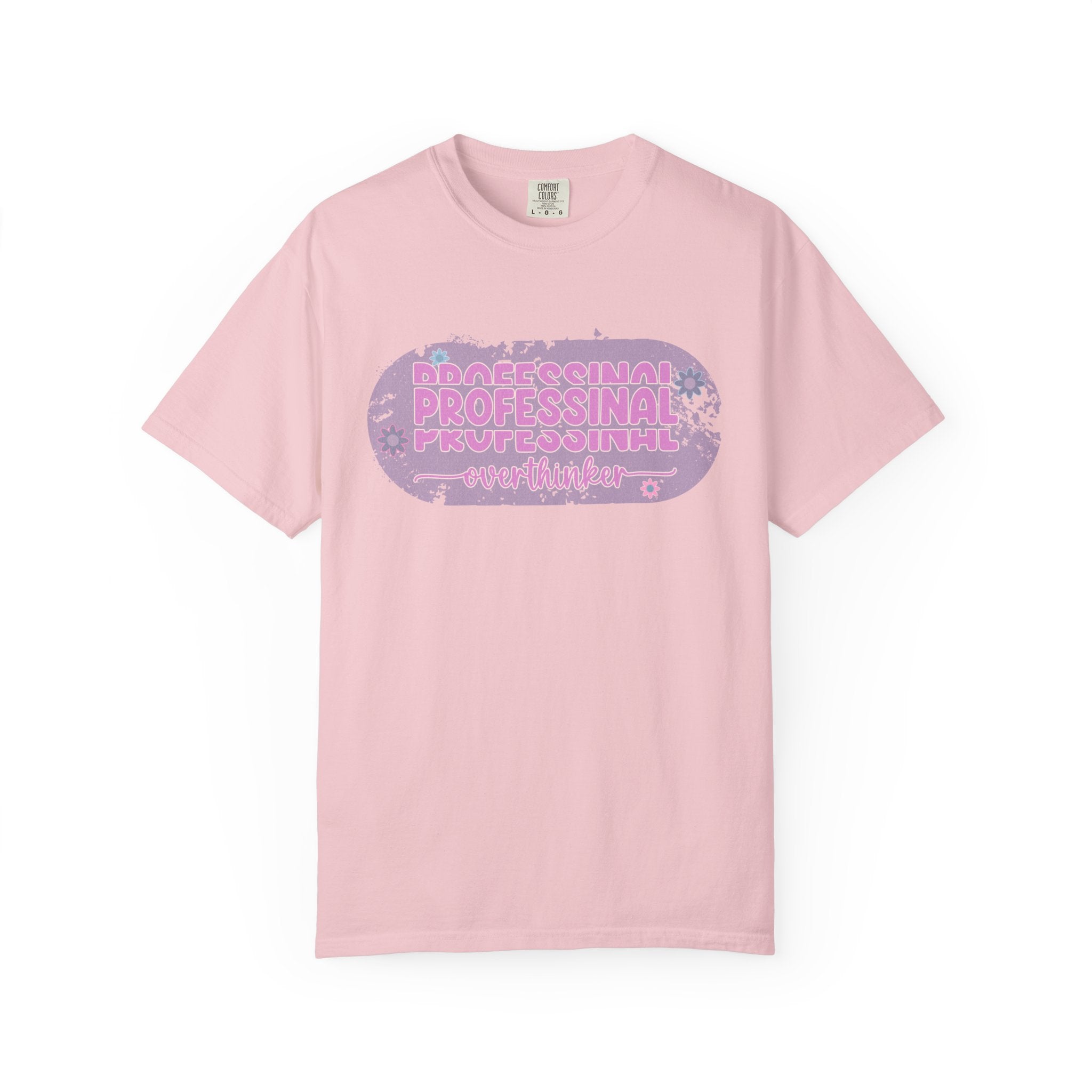 Professional Overthinker  Floral Textured T-Shirt — Retro Pink Graphic Tee
