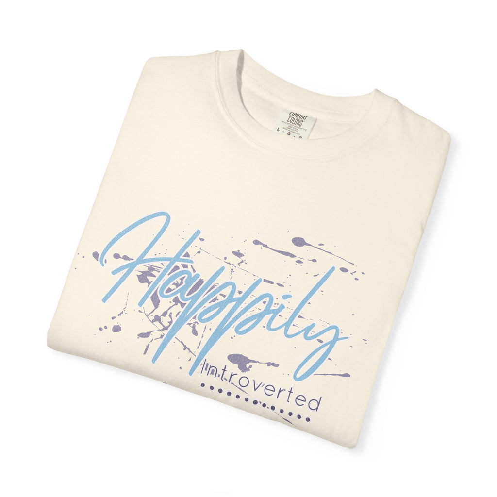 Introverted Aesthetic Textured Tee — "Happily" Script Graphic T-Shirt