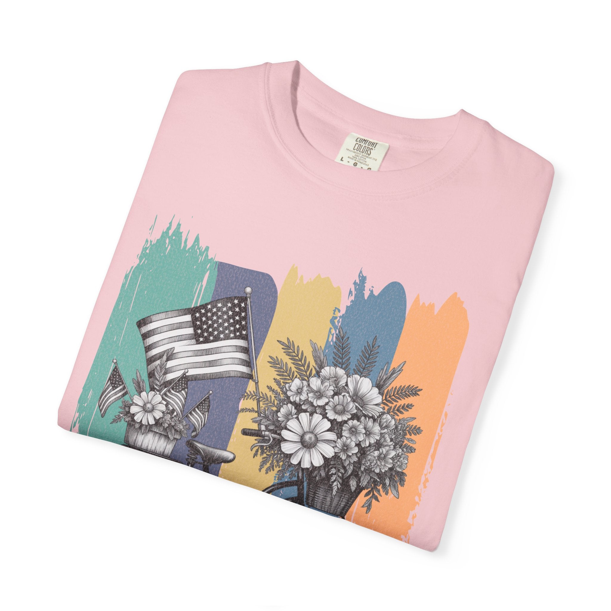 Textured Vintage Bicycle Bouquet T-Shirt — Americana Floral Bike Tee