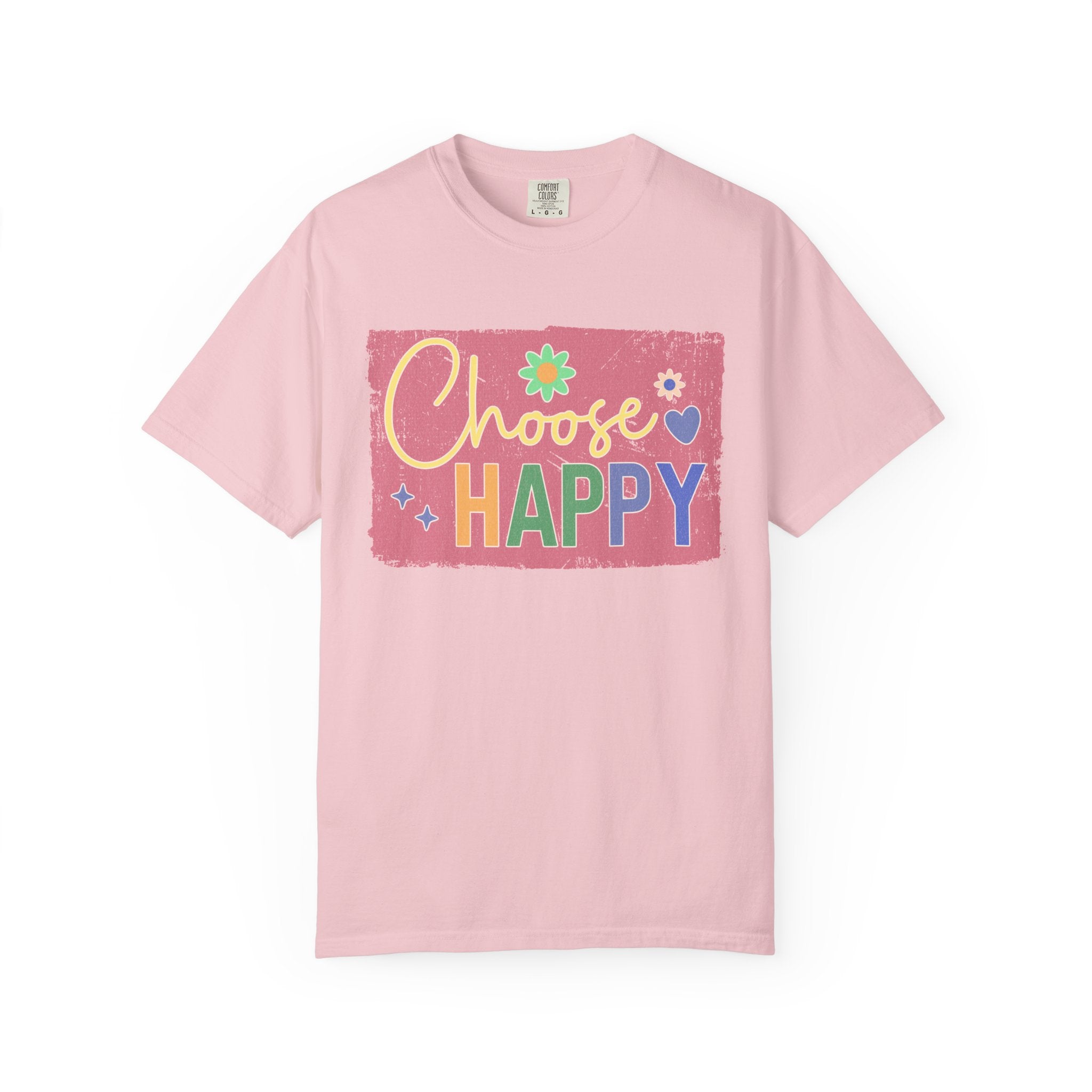 Choose Happy Textured T-Shirt – Retro Floral Positive Vibes Tee