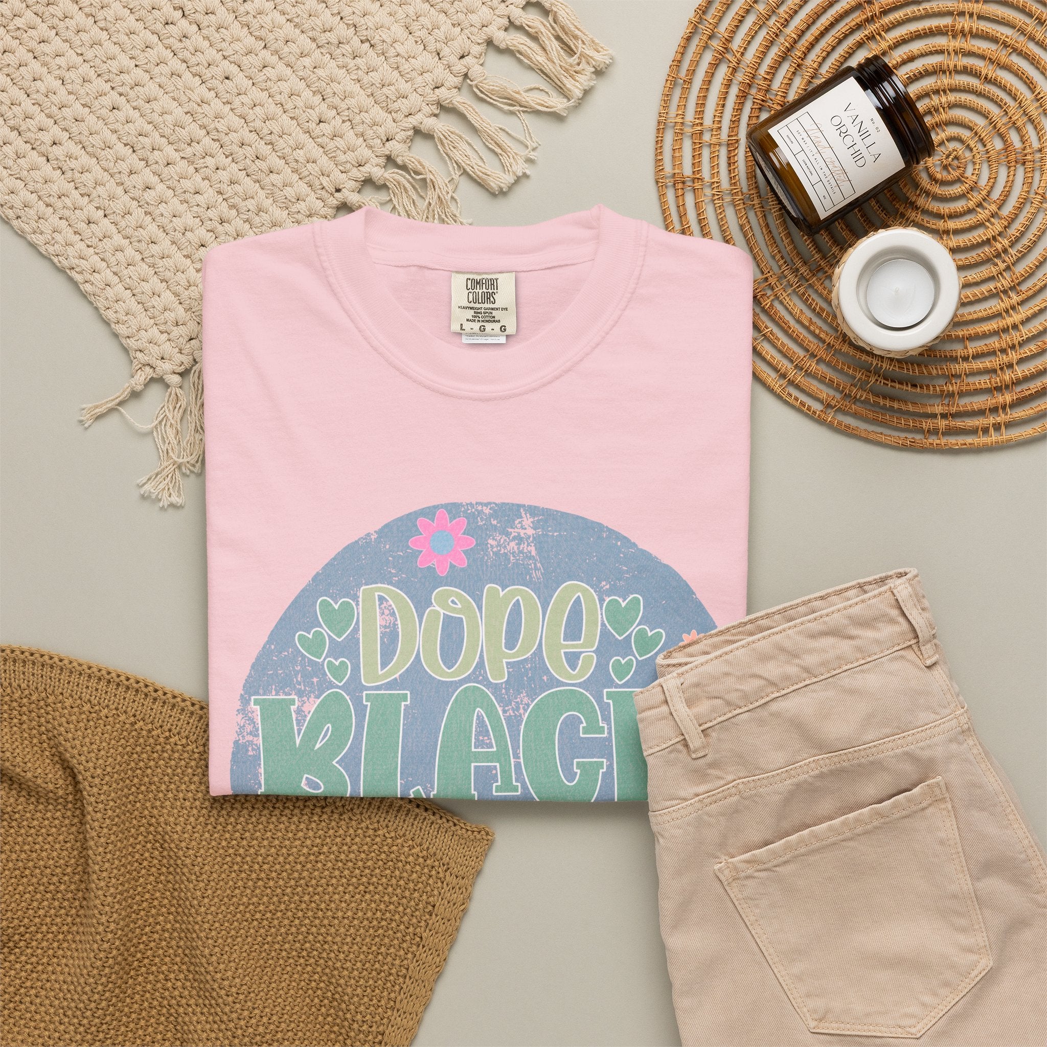 Dope Black Mom Textured T-Shirt — Floral Retro Circle Graphic Tee for Mothers