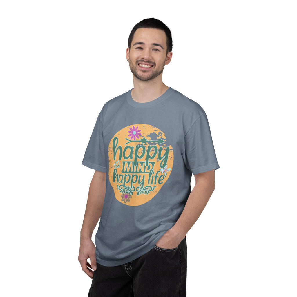 Happy Mind Happy Life Textured T-Shirt — Positive Vibes Floral Graphic Tee