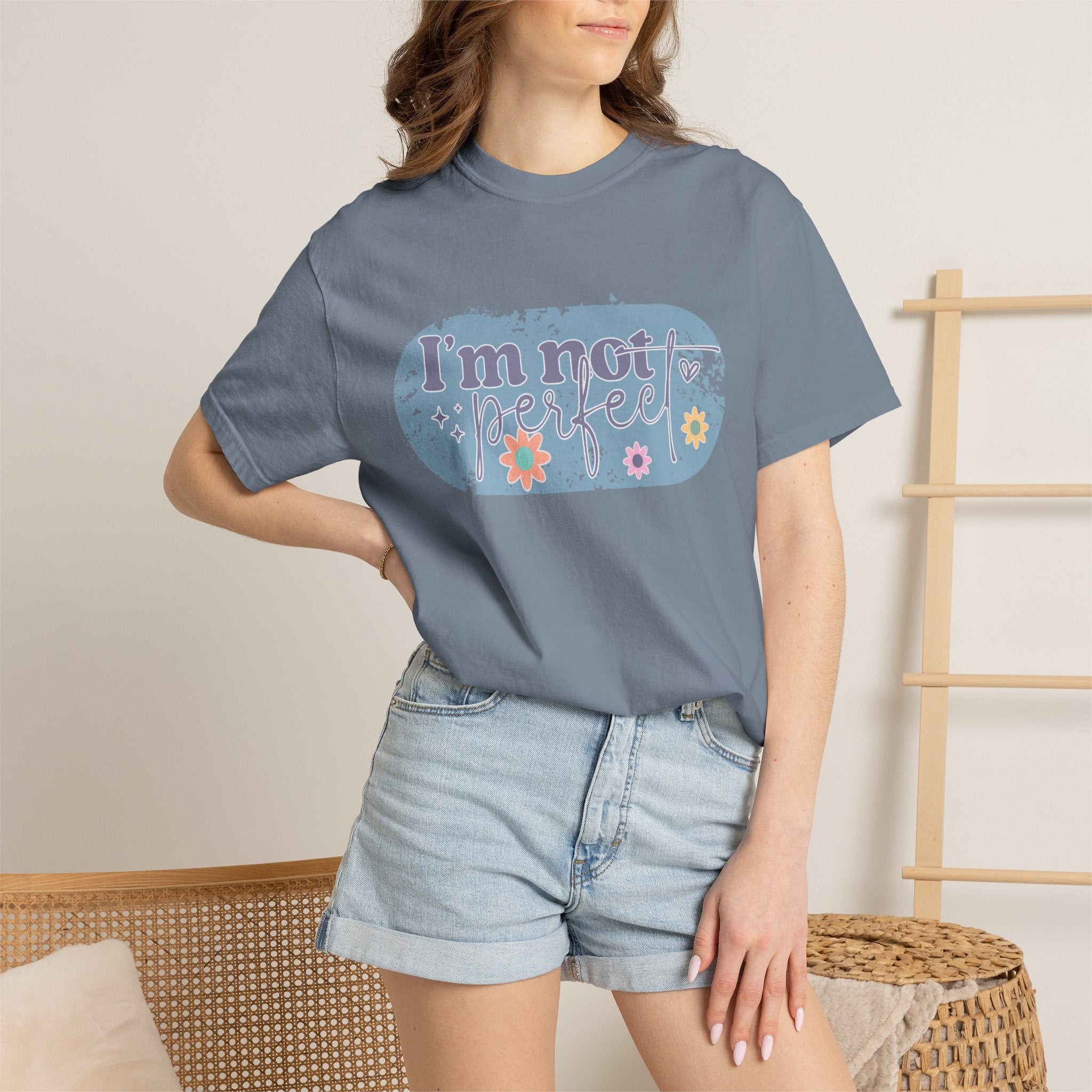 I'm Not Perfect Textured T-Shirt — Retro Floral Lazy Day Tee