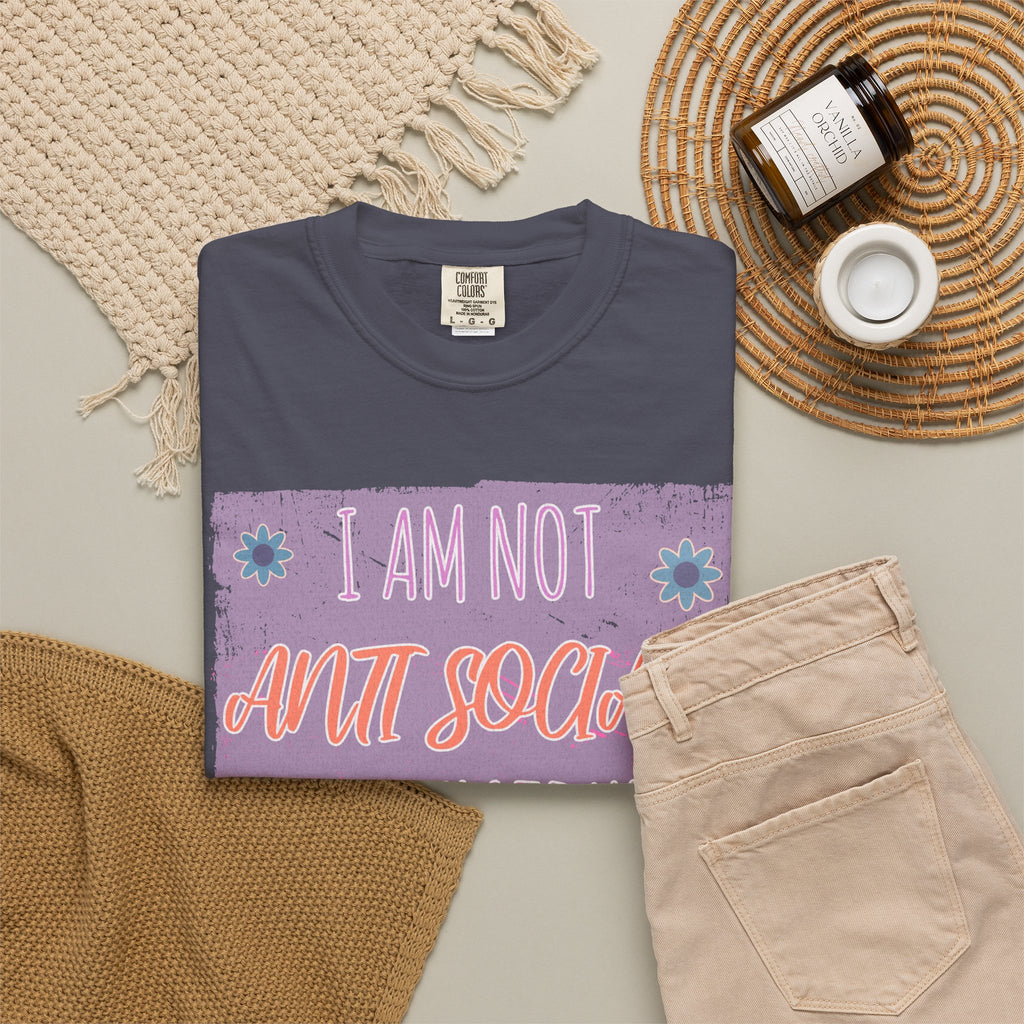 Textured Graphic T-Shirt — "I Am Not Anti Social I Just Hate You" Retro Floral Tee